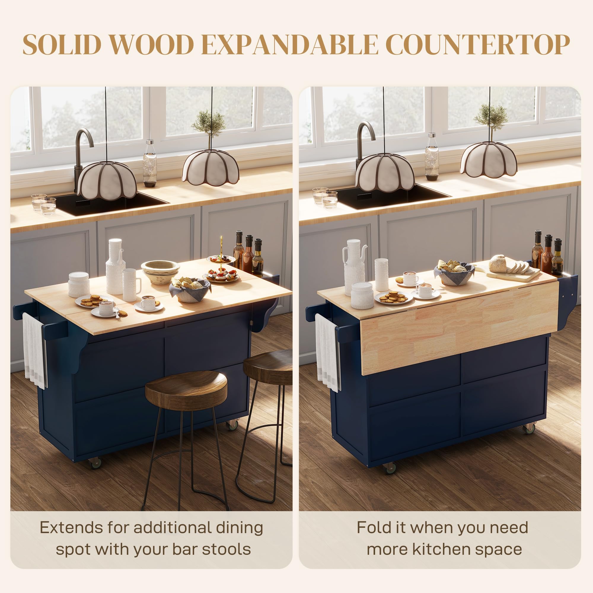 Carrello Carrello portaoggetti moderno con ripiano per isola da cucina da 58" su ruote, nero Carrello Mobile per Bevande