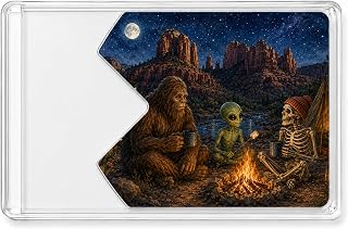 National Park Pass Sleeve, Bigfoot Alien Campfire, Gift For Campers | Skeleton Cryptid Desert Gathering, Premium Vinyl Decal And Protective Holder For Paranormal Explorers