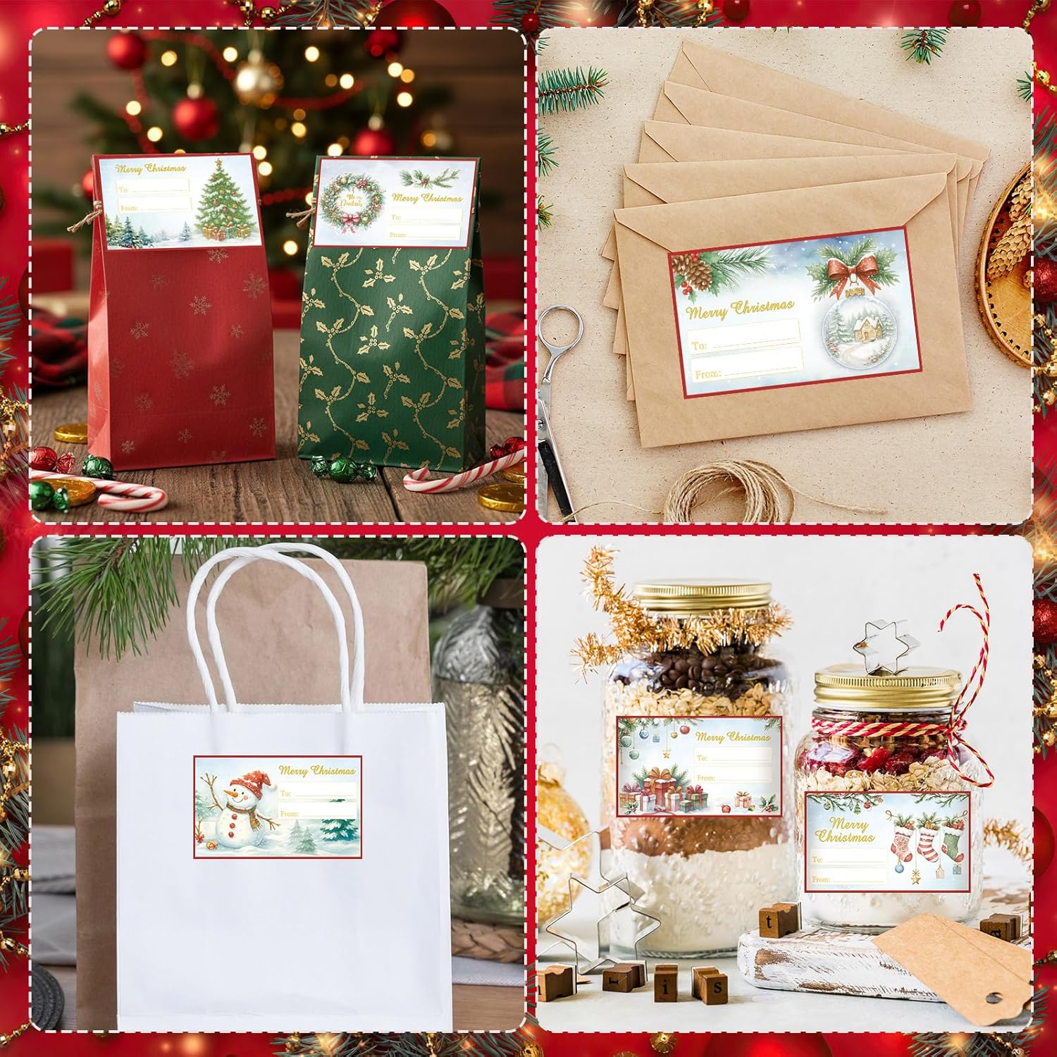 Funrous 500 Pcs Christmas Gift Tags Xmas Name Tags Stickers Self Adhesive Christmas Presents Labels for Gifts Bags Boxes Wrapping Paper Xmas Holiday Decor, 2.95 x 1.8 Inch - Image 7