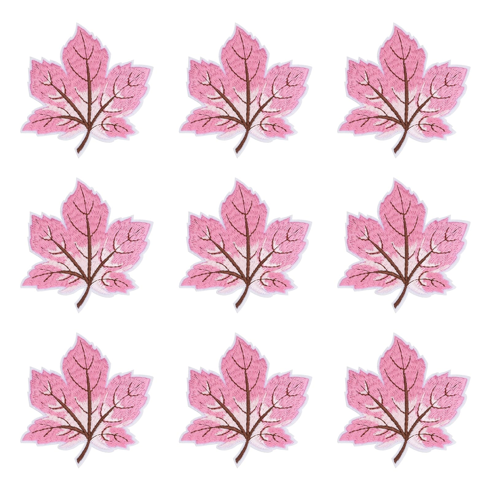 sourcing map 9pcs Fall Maple Leaf Iron-on Patch, 7.9x8.3cm Cute Sew Embroidery Applique Patches for Clothing Repair Thanksgiving Decoration, Pink
