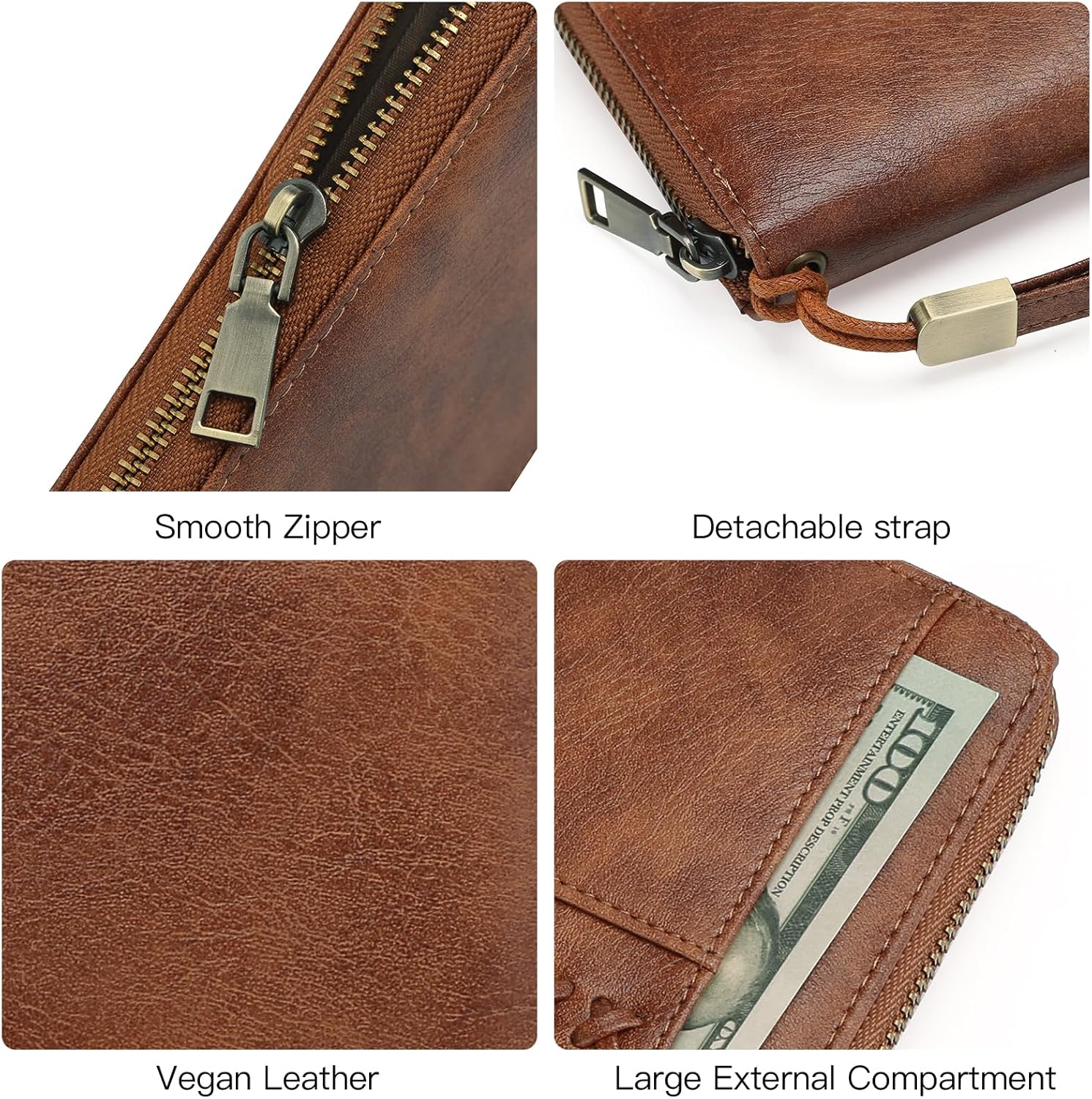 GOIACII Wallet for Women Ladies Wristlet Long Purse Zip Around Clutch RFID Blocking Vegan Leather - Image 5