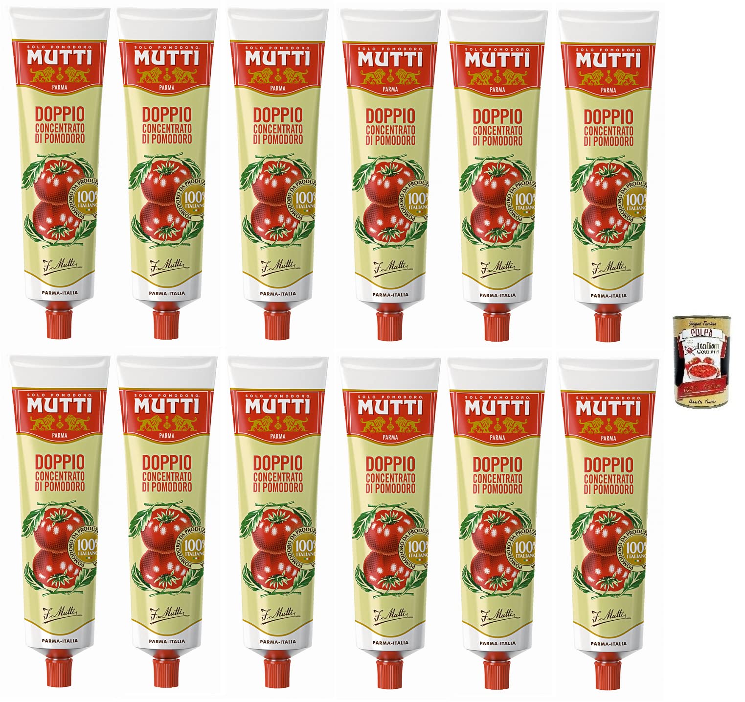 Mutti Doppio Concentrato di Pomodoro, concentrado de tomate doble, 100% tomate italiano, tubo de 130 g + lata italiana gourmet Polpa di Pomodoro de 400 g