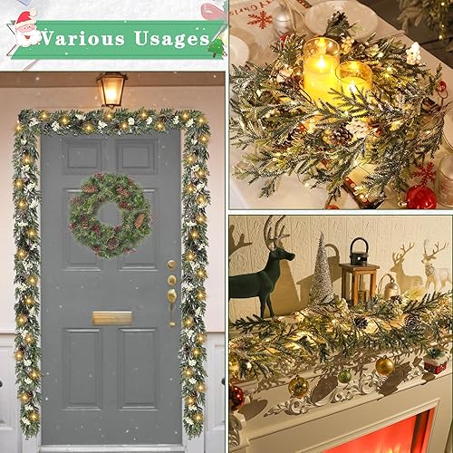 Miniatura 7 de Guirnalda de Navidad de 6 pies con luces, decoraciones de Navidad para interiores y exteriores, guirnalda de pino artificial preiluminada con