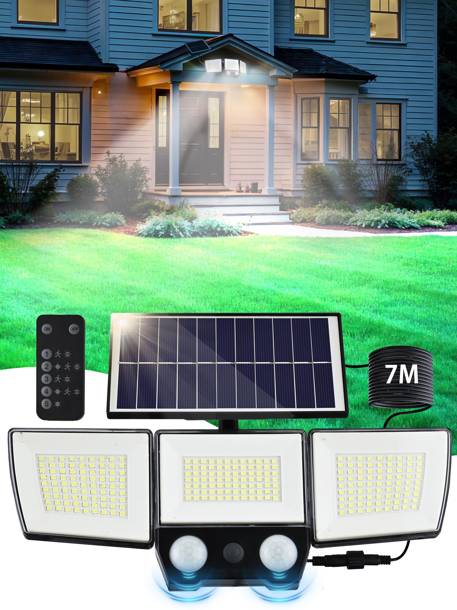 ReinHoo センサーライト 屋外 ソーラー 人感、【最新型 5つの照明モード+2つ高感度の人感センサー】246 LEDソーラーライト 屋外 防水、【7M延長コード付き+リモコン付き】じんかんせんさー ライト 防犯、【超高輝度の8500k白い光+角度調整可能の3面発光+IP65防水】太陽光発電 カーポート 照明 外灯 野外/庭/表玄関/駐車場/ガーデン/廊下/軒先/倉庫/屋内