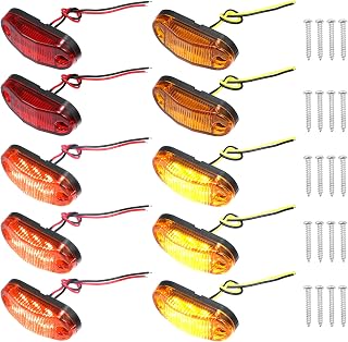X AUTOHAUX 10pcs 5 Amber 5 Red 6 LED Side Trailer Marker Lights 12V-24V Oval Side Marker Indicator Lights Clearance Lamp 2.5 inch Waterproof for Truck Trailer RV Camper Boat Bus SUV