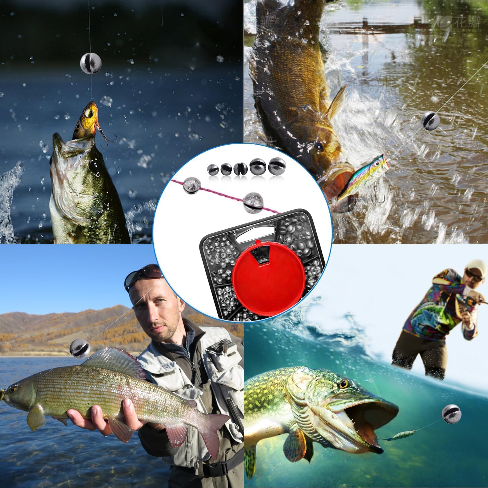 358 Piezas Pesas de Pesca, 7 Tamaños de Redondo Plomos Pesca, Plomo Peso AccesorioApto para Agua Salada y Agua Dulce Estabilizar Cebo Línea (0.2g/0.35g/0.4g/0.6g/0.8g/1g/1.5g)
