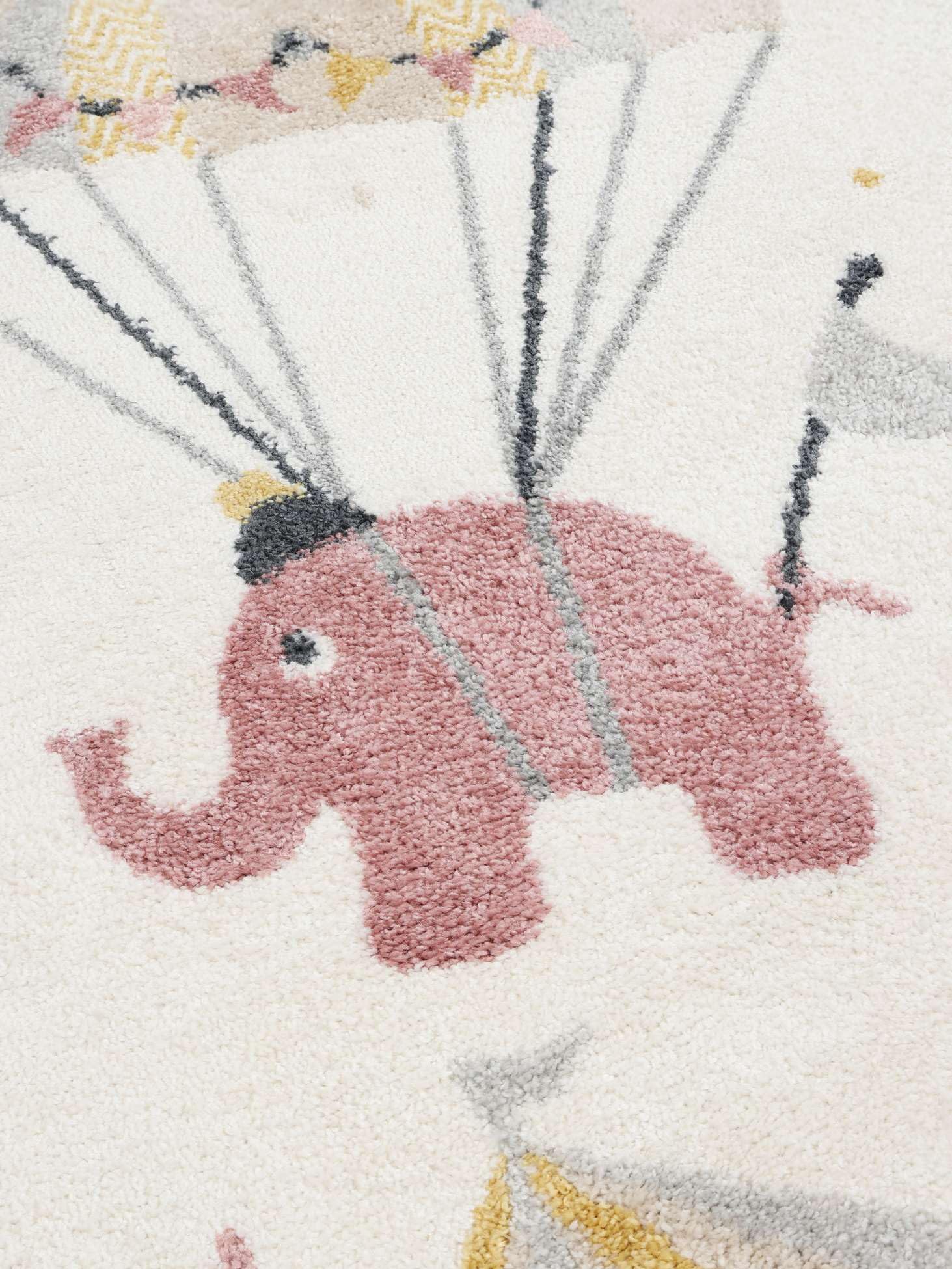 RugVista Monkey Circus Tapis pour Enfants, Ø 150 cm, Rose/Off Blanc