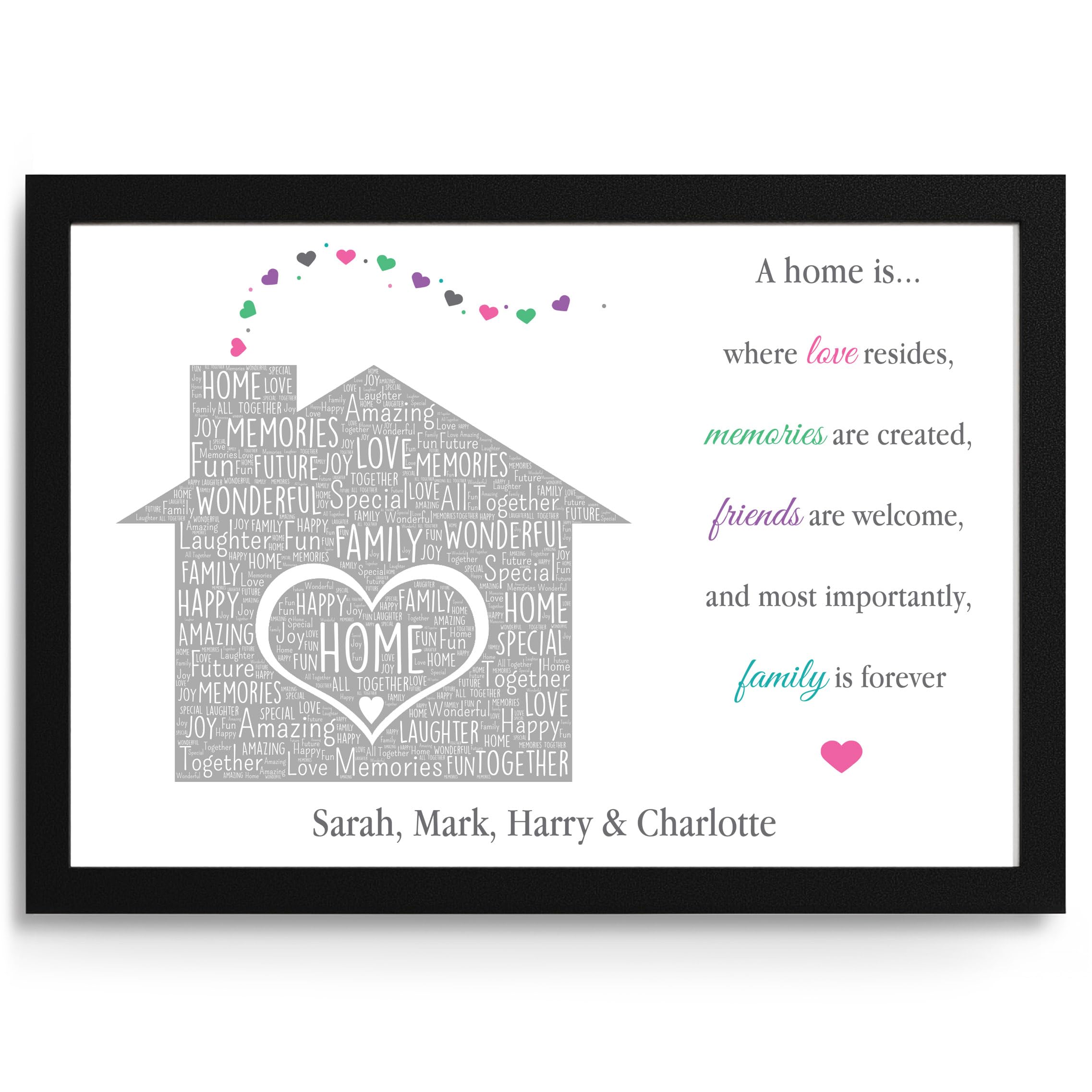 Beecreative Personalised A Home Is Where Family New Home Housewarming First House Keepsake Christmas Print Gifts - A5, A4, A3 Prints and Frames