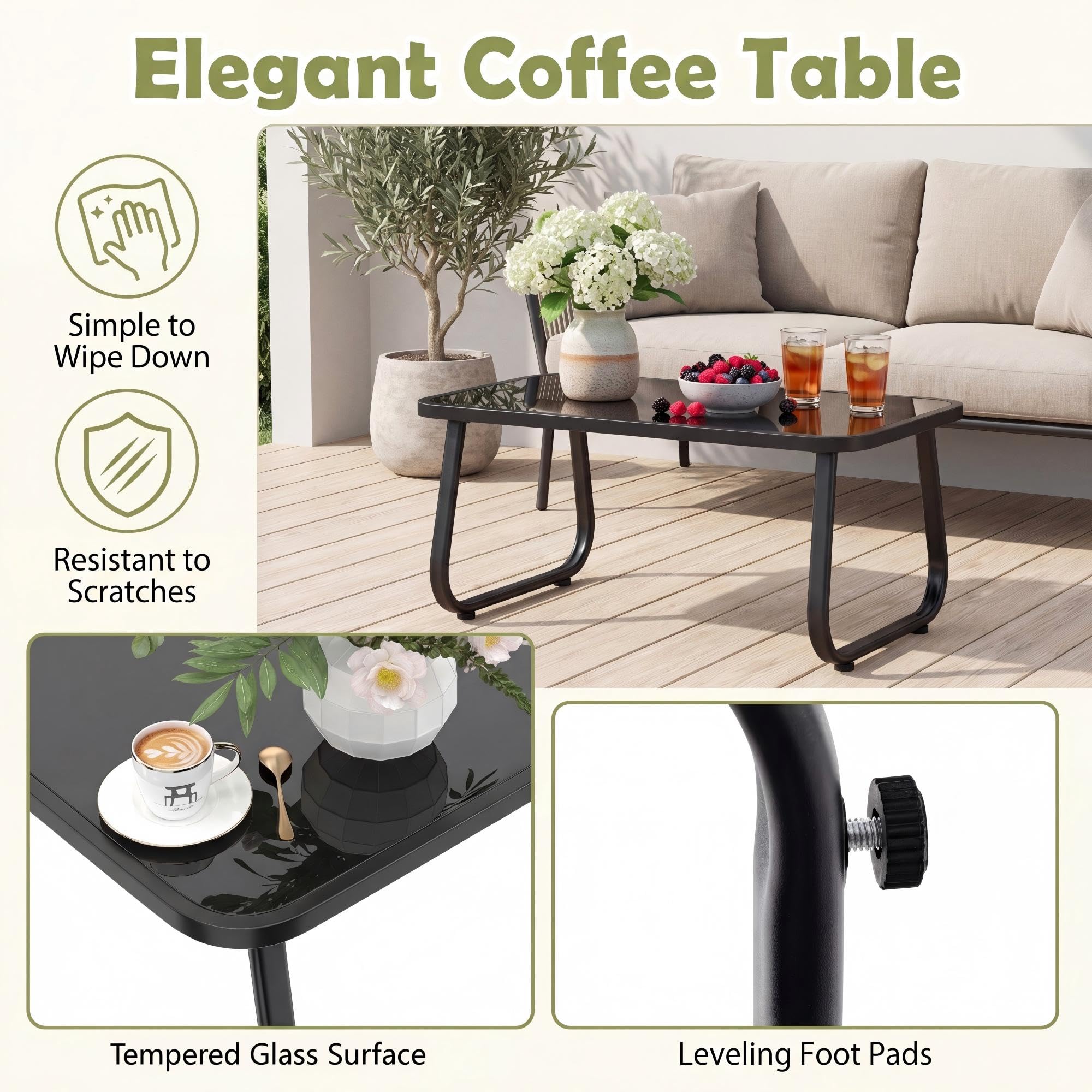 GIANTEX 4-częściowy zestaw mebli ogrodowych, 1 sofa 2-osobowa, 2 krzesła, 1 stół ze szkła hartowanego, stabilna metalowa rama, zestaw mebli ogrodowych na patio, ogród, podwórko (brązowy)