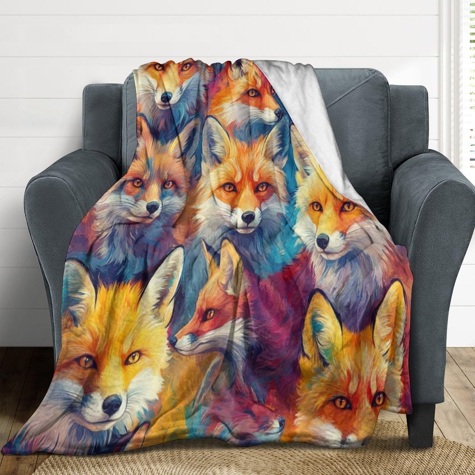 Couverture en flanelle renard plaid doux pour canapé toutes saisons