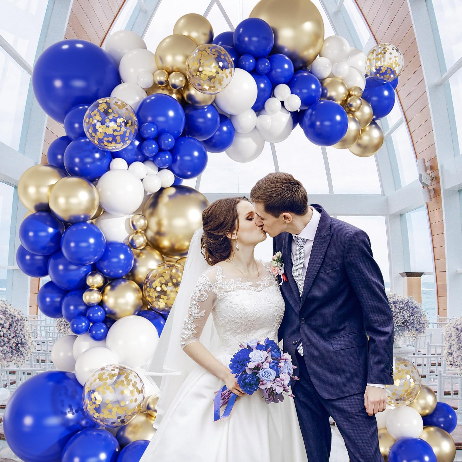 147pcs Royal Blue & Gold Balloons Arch Kit - Graduation & Party Decorations