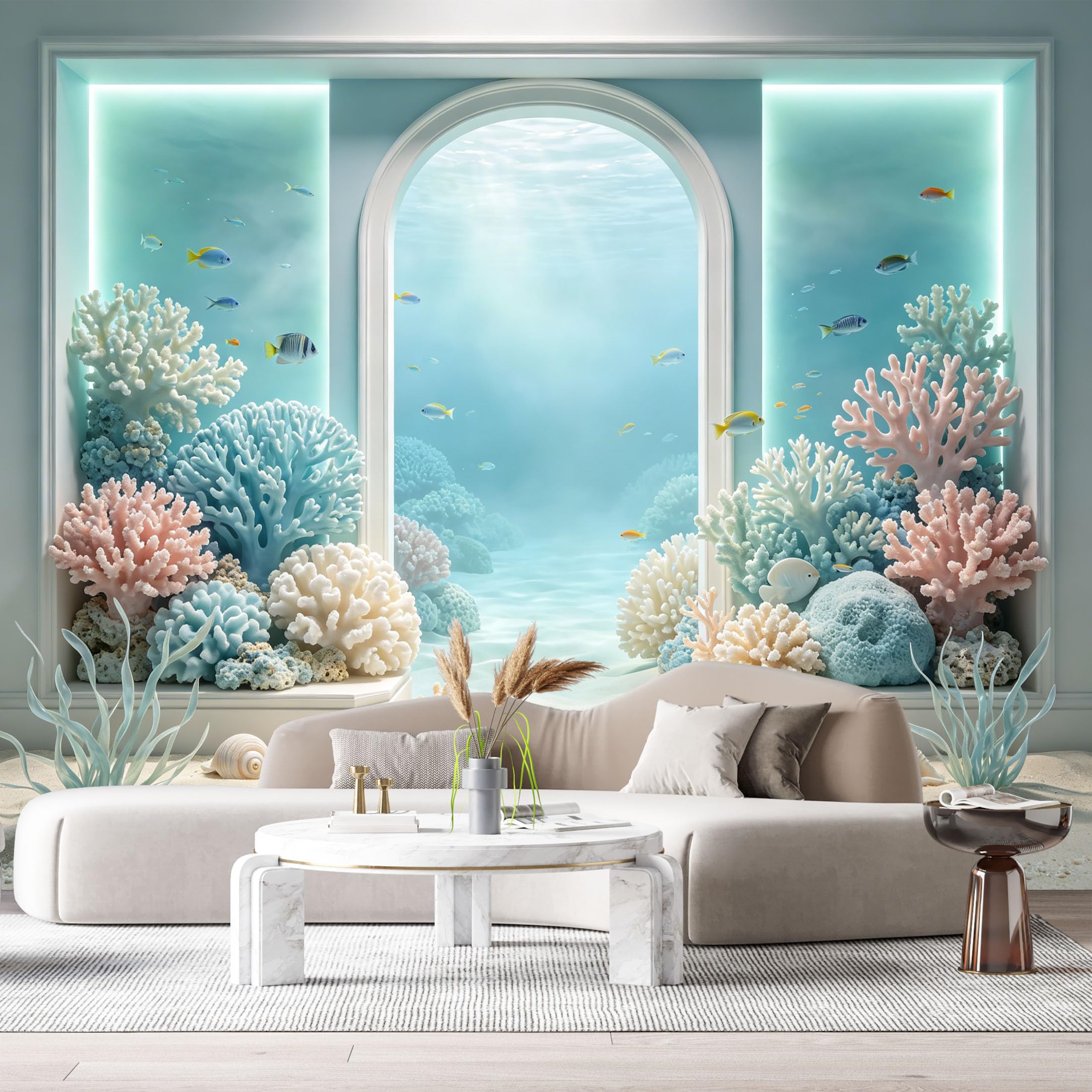 Custom Size Wall Murals Underwater Ocean Marine Coral Reef 3D Trompe L'Oeil SelfAdhesiveWall Fabric Removable Wallpaper Wall Decor for Living Room Bedroom Bathroom