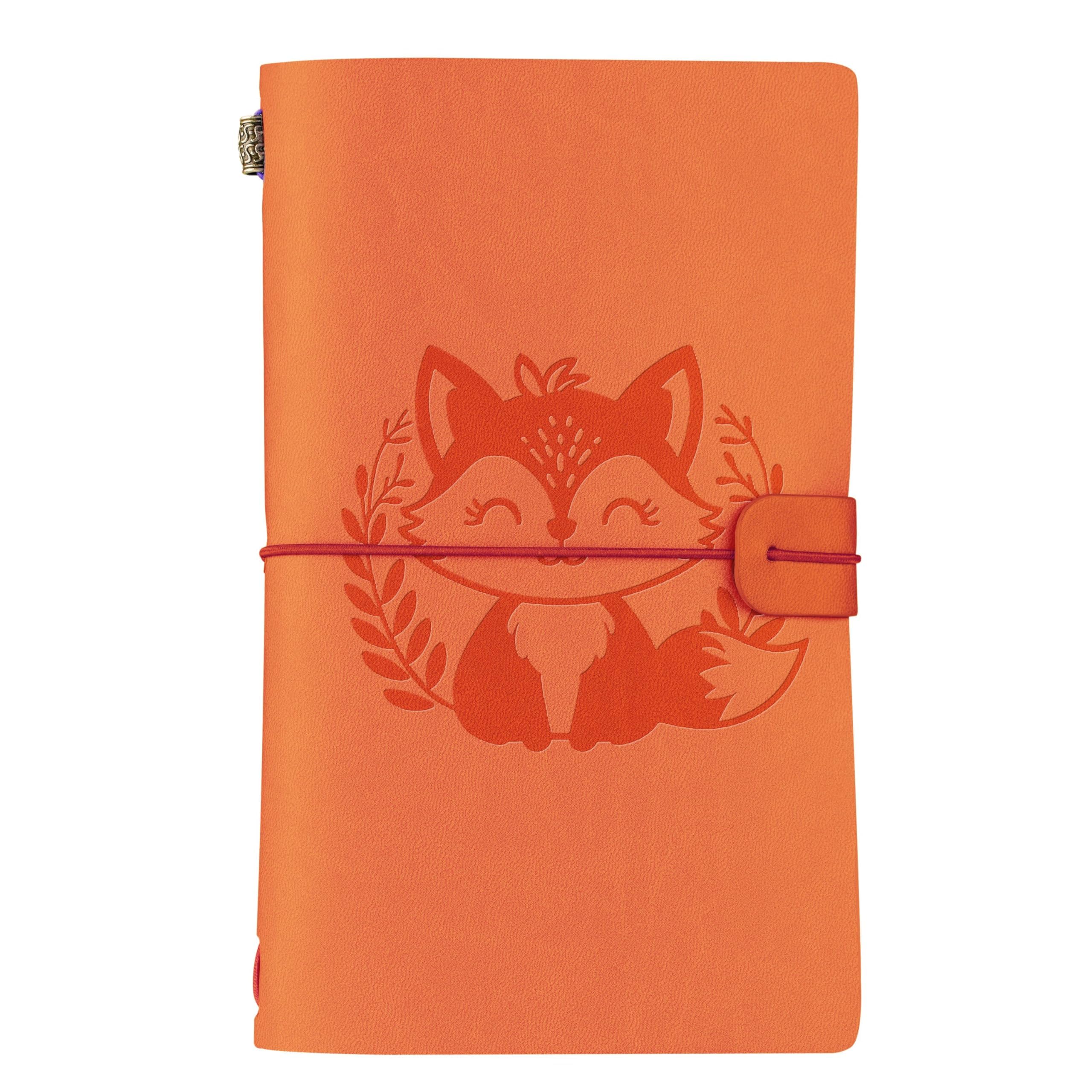 InnoBeta Fox Gifts for Gilr/Women/Men, Fox Journal for Fox Lover - 7.8"x5" Leather Embossed Refillable Notebook - Gifts for Christmas, Birthday and