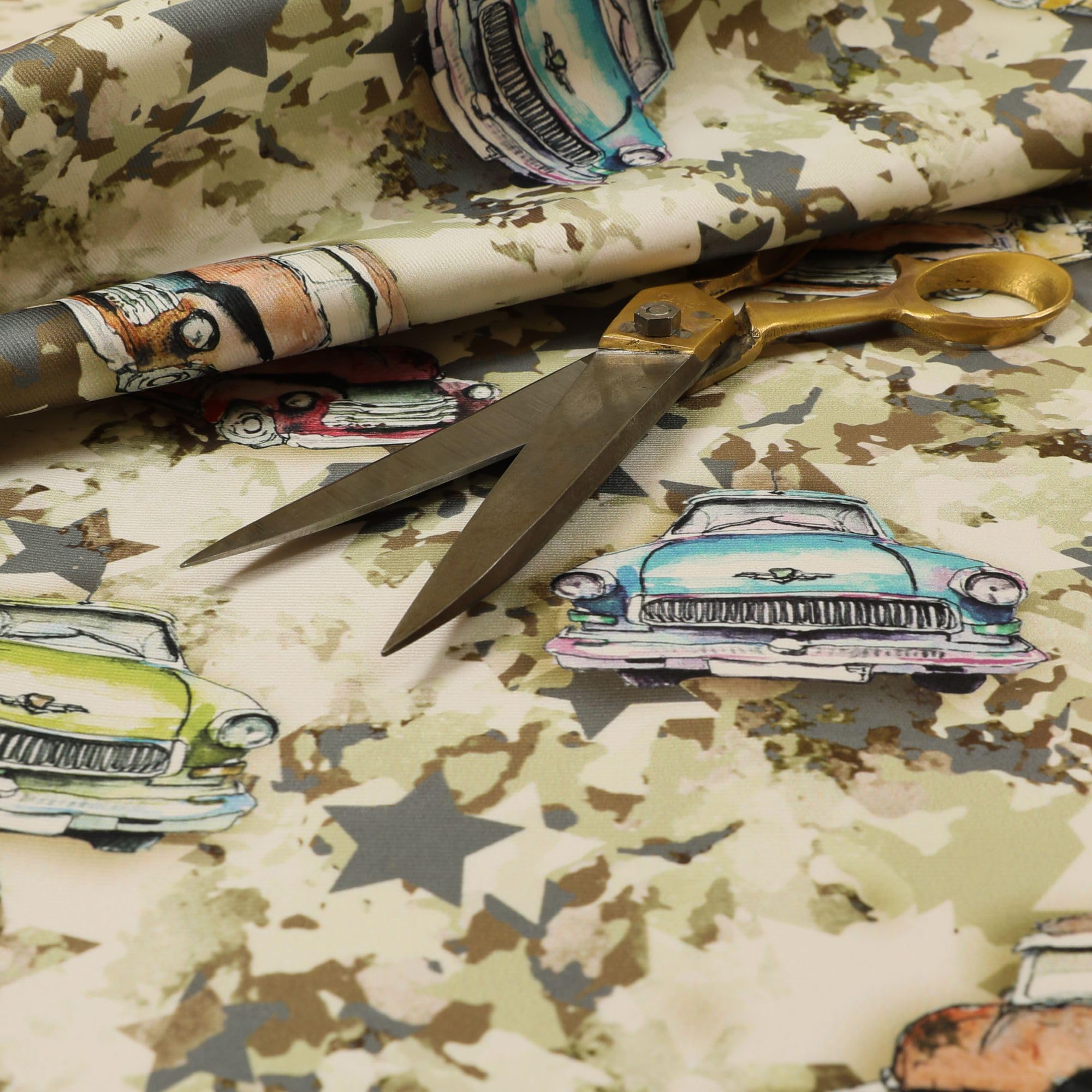 Redbrick Mill Fabrics Flame Retardant Green Camouflage Cars Pattern Printed Velour Velvet Upholstery Curtain Fabrics (Per Metre) โ image 1