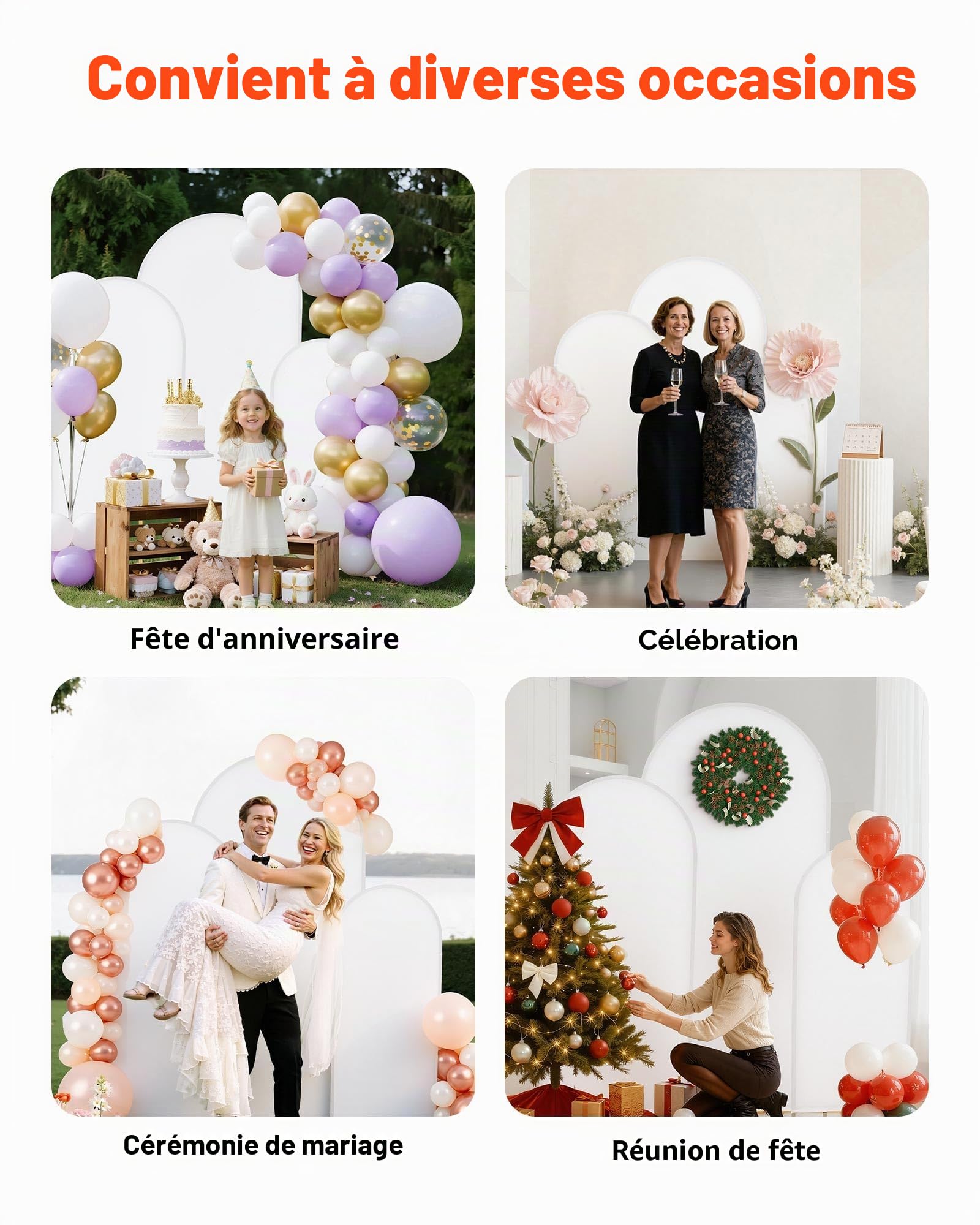 VEVOR Arche de Mariage Lot de 3 Support de Fond Arche 1,8 m 1,5 m 1,2 m pour Décoration Mariage, Anniversaires, Remises Diplômes, Fêtes, Cérémonies, Célébrations, avec Housse et Structure Métal Doré