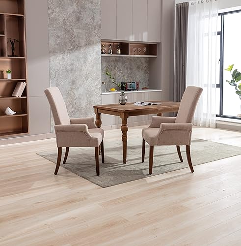 Miniatura 5 de Restworld Sillas de comedor con brazos, tapizado capitoné con respaldo alto, ribete clavado con patas de madera de roble Untique para cocina,
