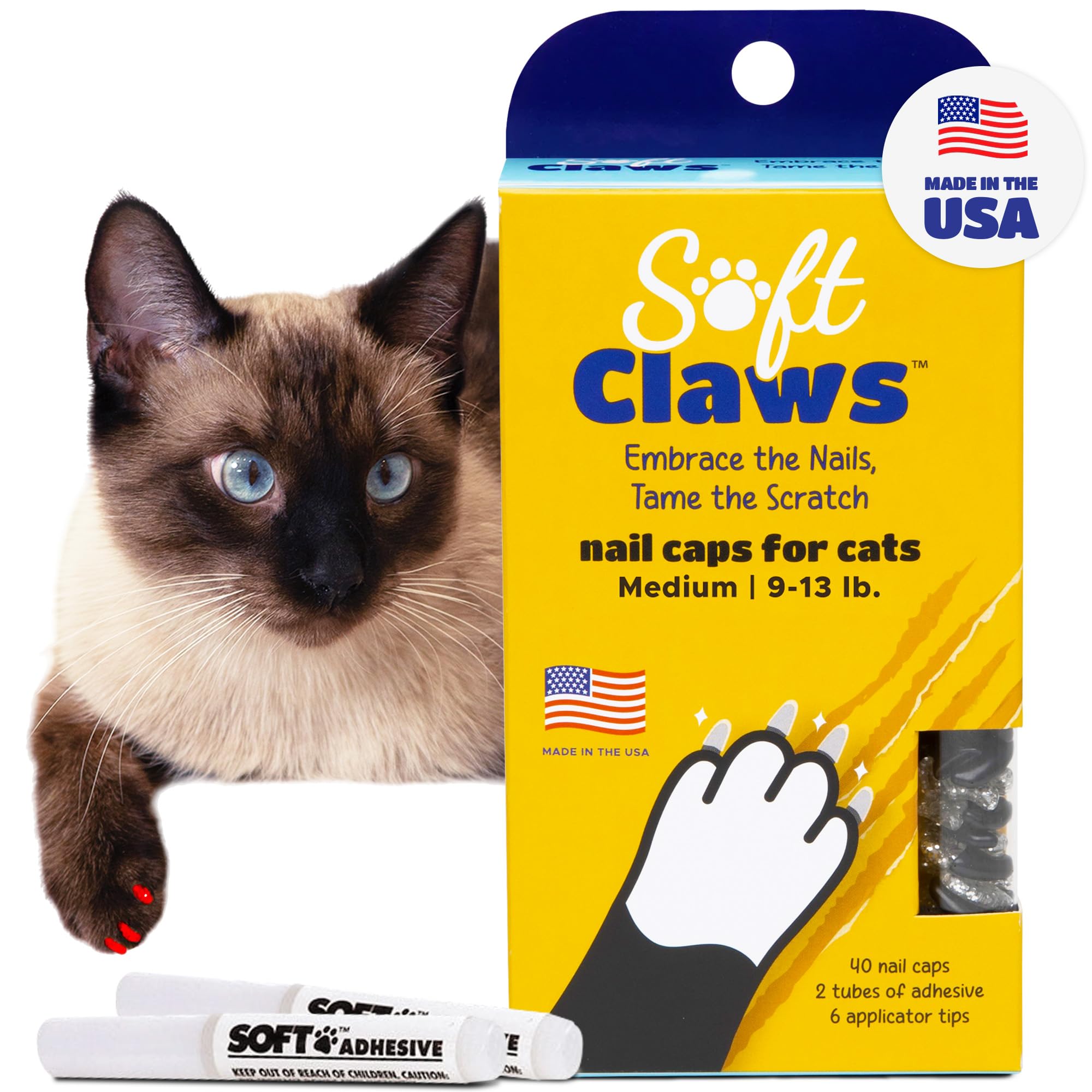 Soft Claws Nail Caps for Medium Cats, 40 Caps, Black &amp; Silver Sparkle