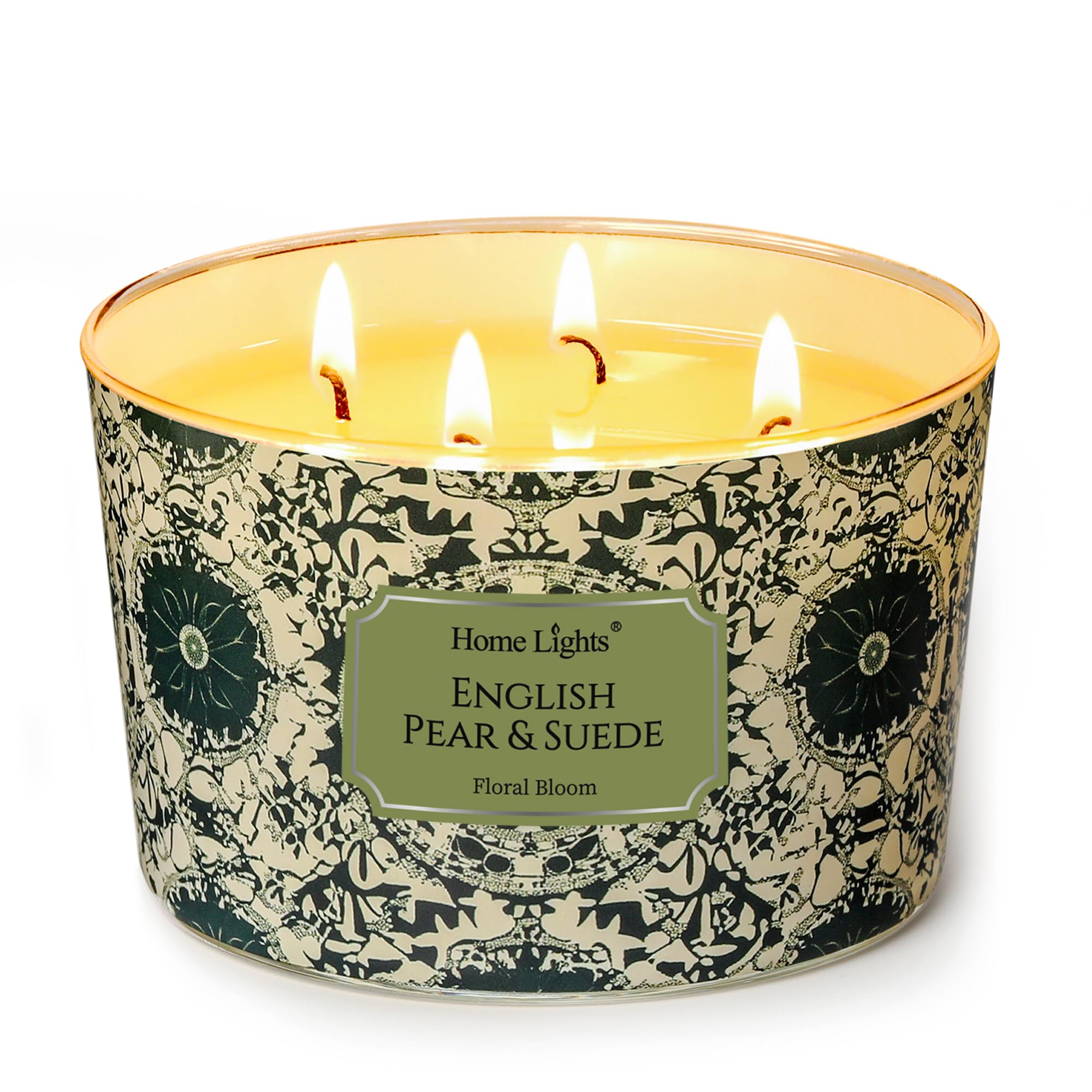 Home Lights Soy Wax Candles for Home Scented, 4-Wick Candles in English Pear &amp; Suede Scented, Aromatherapy Candles Gift for Parties, Relaxing, Bohemian Natural Textures, 18oz