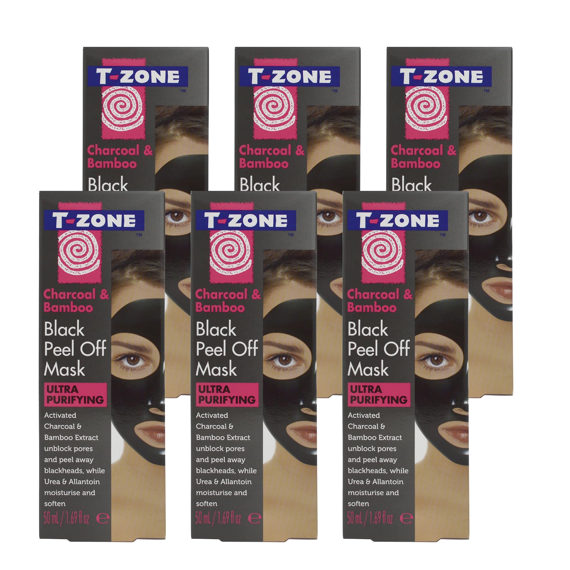 T-Zone 6 x 50ml Multipack Charcoal & Bamboo Ultra Purifying Black Peel Off Mask