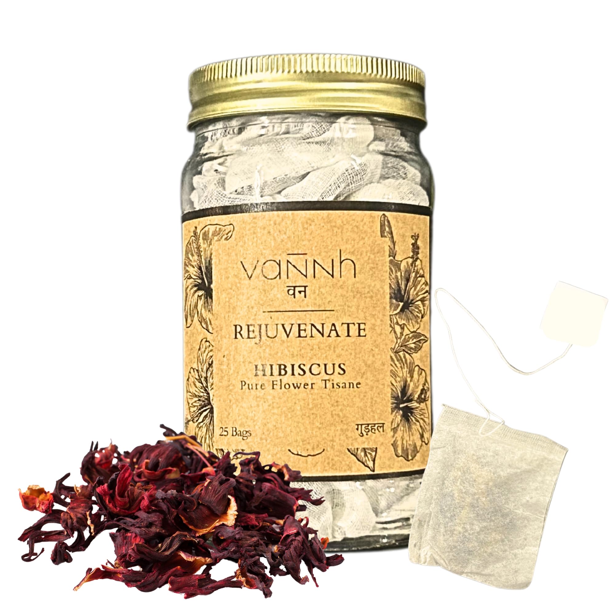 Vannh Hibiscus Pure Flower Tisane (25 Paper Bags) | Natural Hibiscus/Gudhal Tea | Helps Rejuvenate for Body | Manage Blood Pressure Control and Hair Growth | Brewed Hot & Cold (B0D6SPXZHG) Amazon Price History, Amazon Price Tracker
