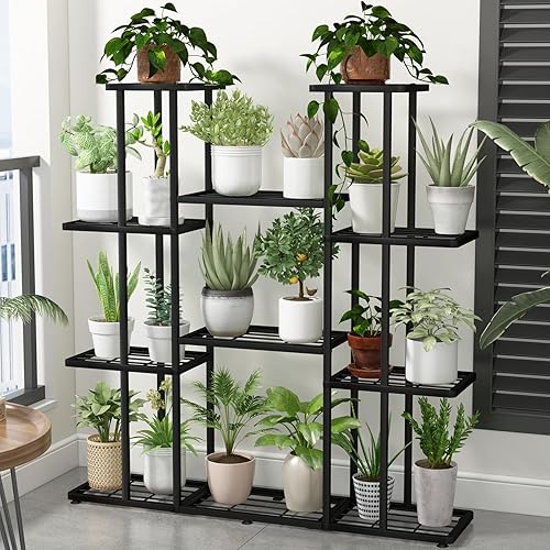 Miniatura 2 de Soporte para plantas de esquina de interior, organizador de plantas de metal escalonado de 4 niveles para 10 macetas, soporte para flores, múltiples