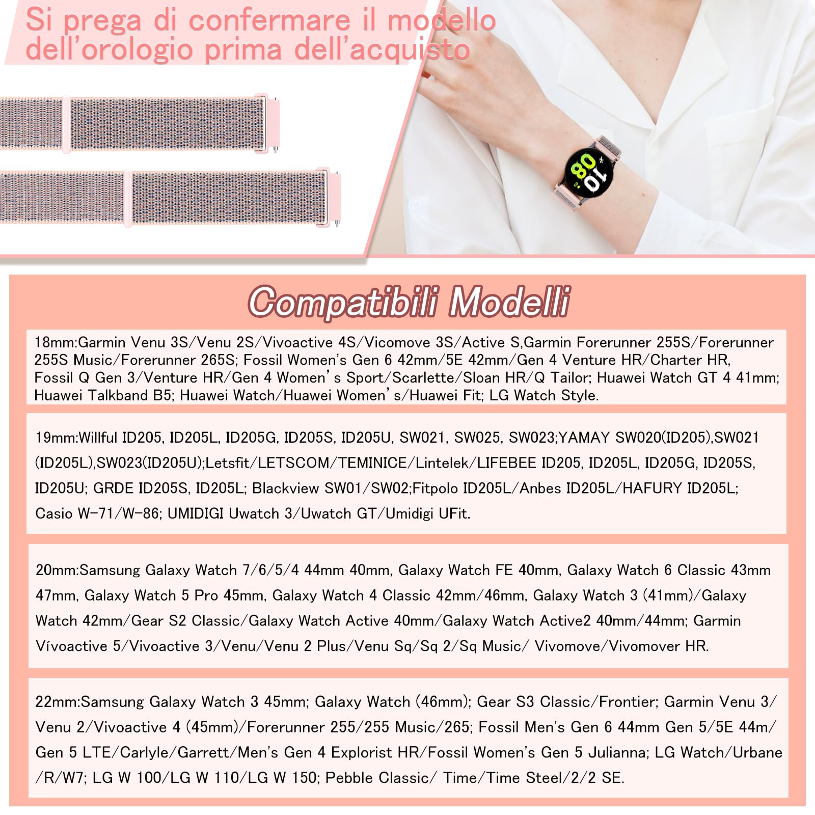 TumCez 18mm 19mm 20mm 22mm Cinturino per Uomo Donna,Regolabile Sgancio Rapido Cinturini Orologio in Nylon per Samsung/Garmin/Fossil/Amazfit/Huawei Orologio