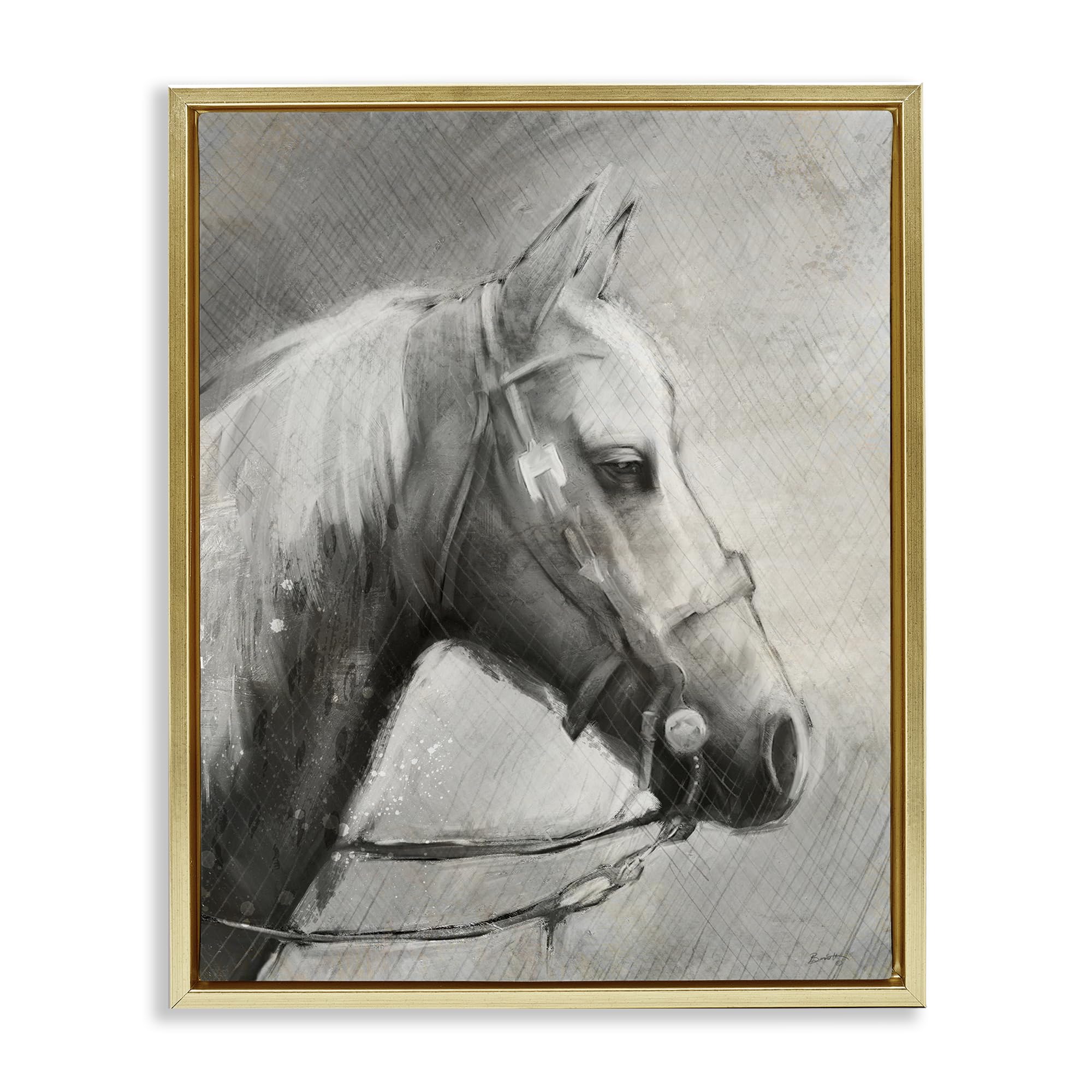 Stupell Industries Metallic Gold (Matte) 'Modern Ranch Horse'| Floating Frame Canvas Art