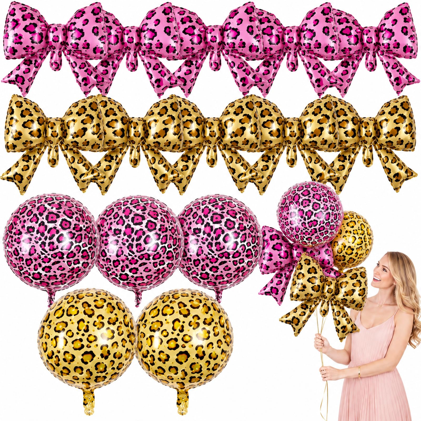 15PCS Leopard Print Balloons, Bow Balloons, Leopard Balloons with Pink and Natural Tones for Party Decor