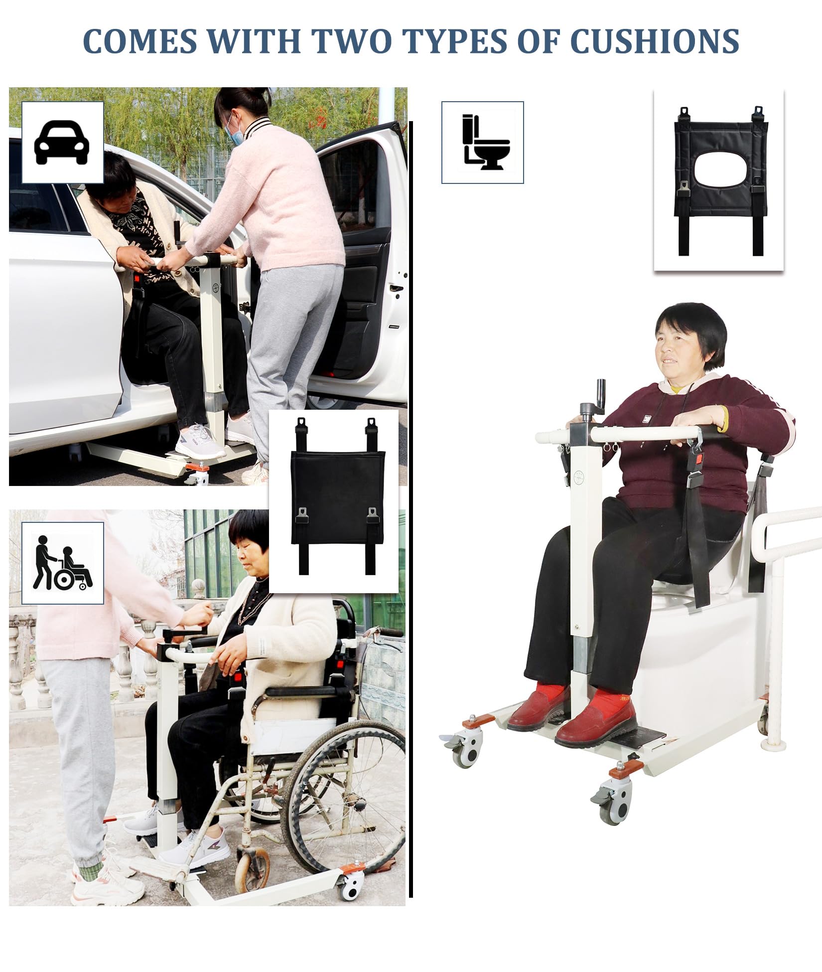 Silla de Transferencia con Elevador de Pacientes, Altura/Ancho Ajustable, Dispositivos de Transferencia de Silla de Ruedas a Coche, Silla de Transferencia de Cama al WC