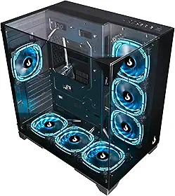 Gabinete Gamer Rise Mode Full Glass Black, Lateral Frontal e Superior em Vidro Temperado