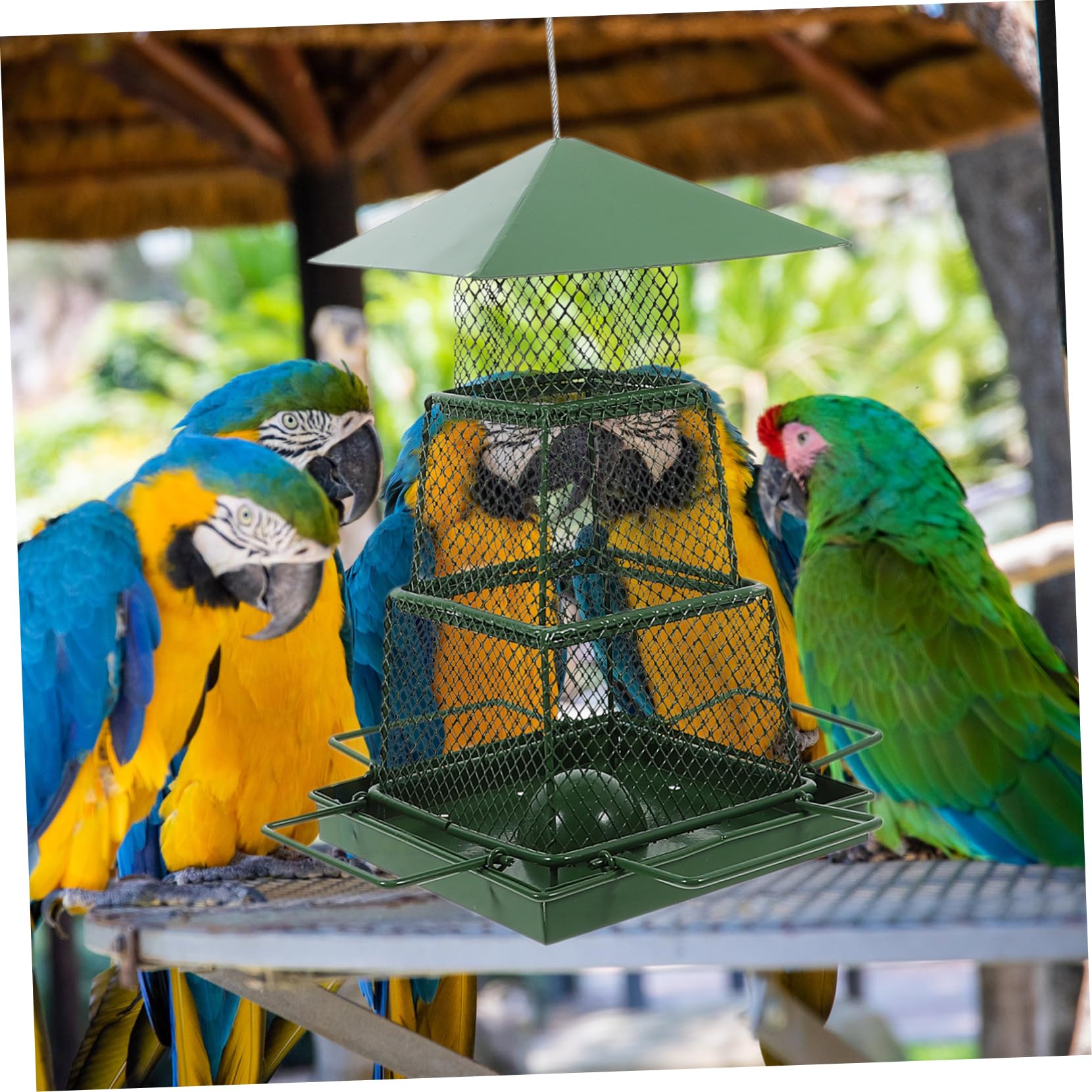 Comedero Colgante Hierro Exterior Jardin Balcon Patio Pájaros Ahorra Malla Gancho Cuadrado