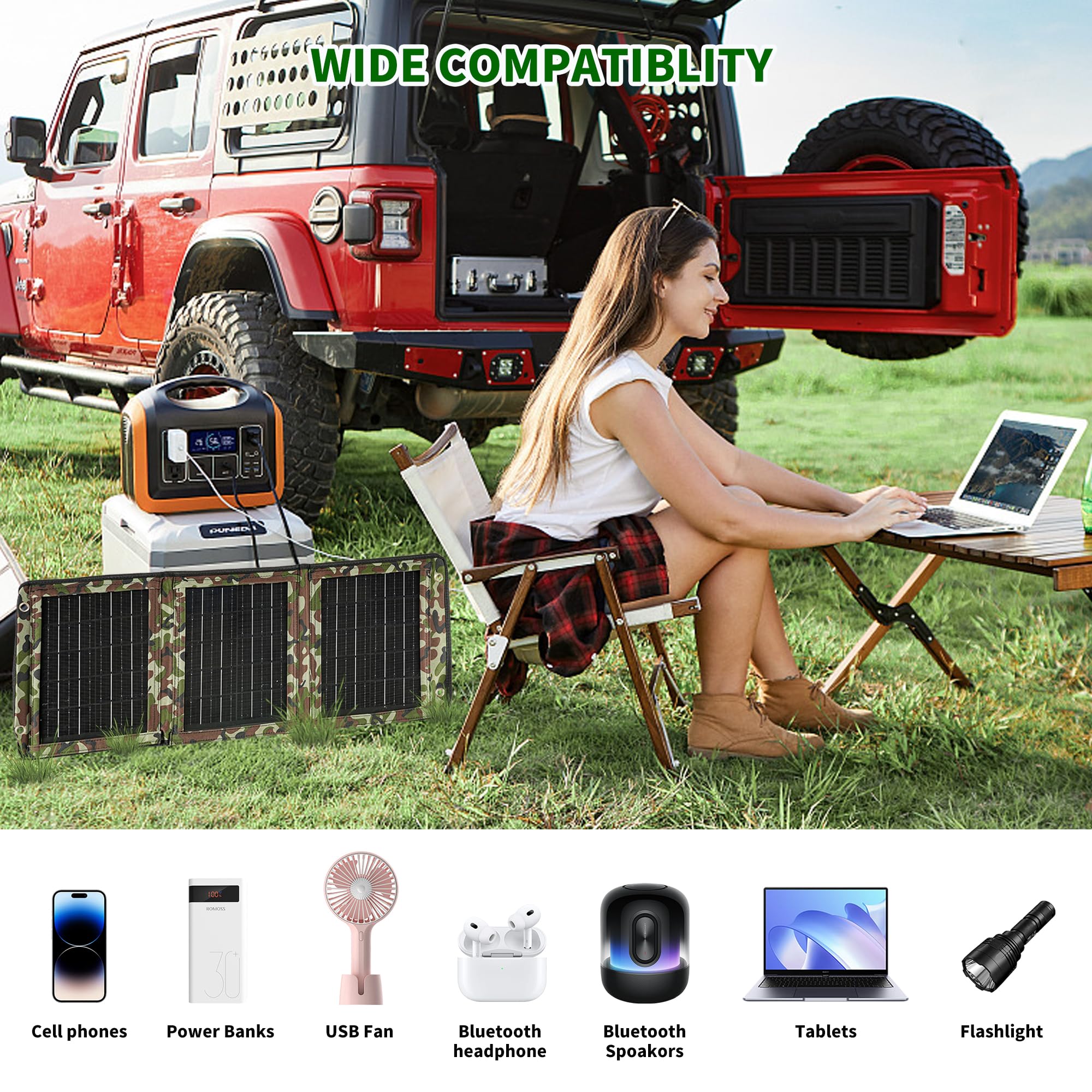 Ulepszony przenośny składany panel słoneczny na kemping, porty USB 28 W ładowarka solarna (5 V/3 A Max), wodoodporność IP44, kompatybilna z iPhone 12/11/XS/XS Max/XR/X/8/7, iPad, Samsung Galaxy LG itp