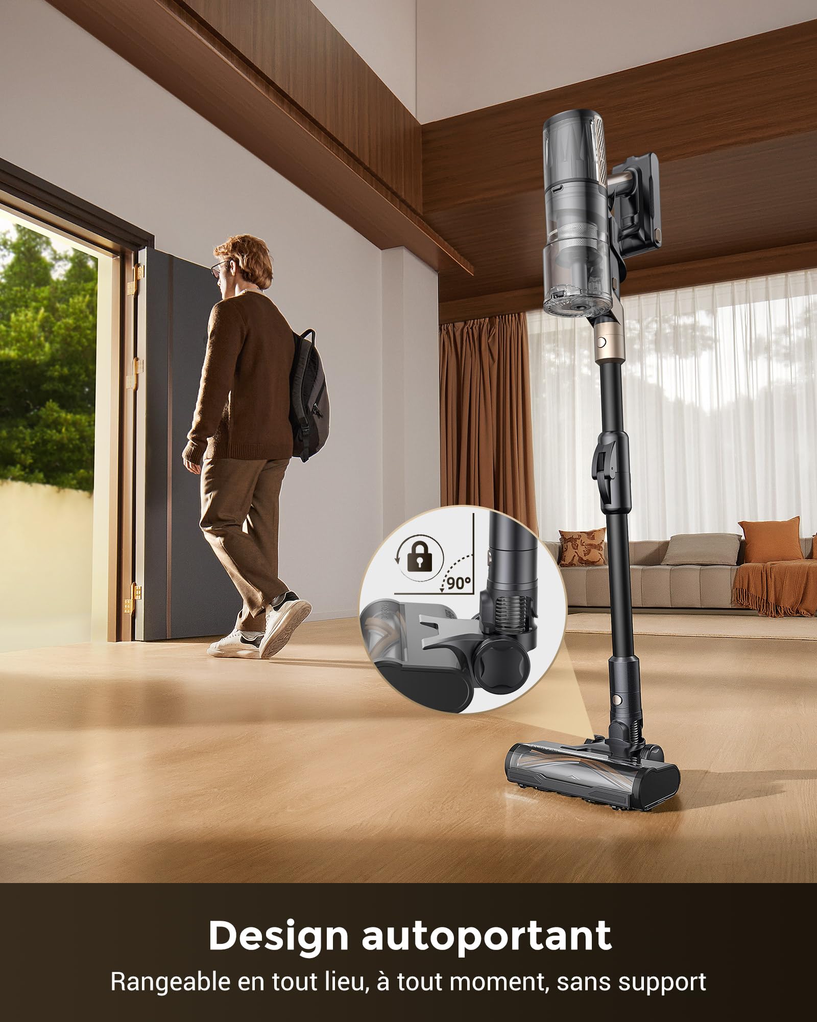 70Kpa Aspirateur Balai sans Fil,Proscenic 680W/70Min Aspirateur Laveur avec Nettoyage de Sol,Aspirateur Pliable sans Fil Puissant,Autoportante,Brosse Anti-Enmêlement pour Tapis,Poils Animaux,Voit