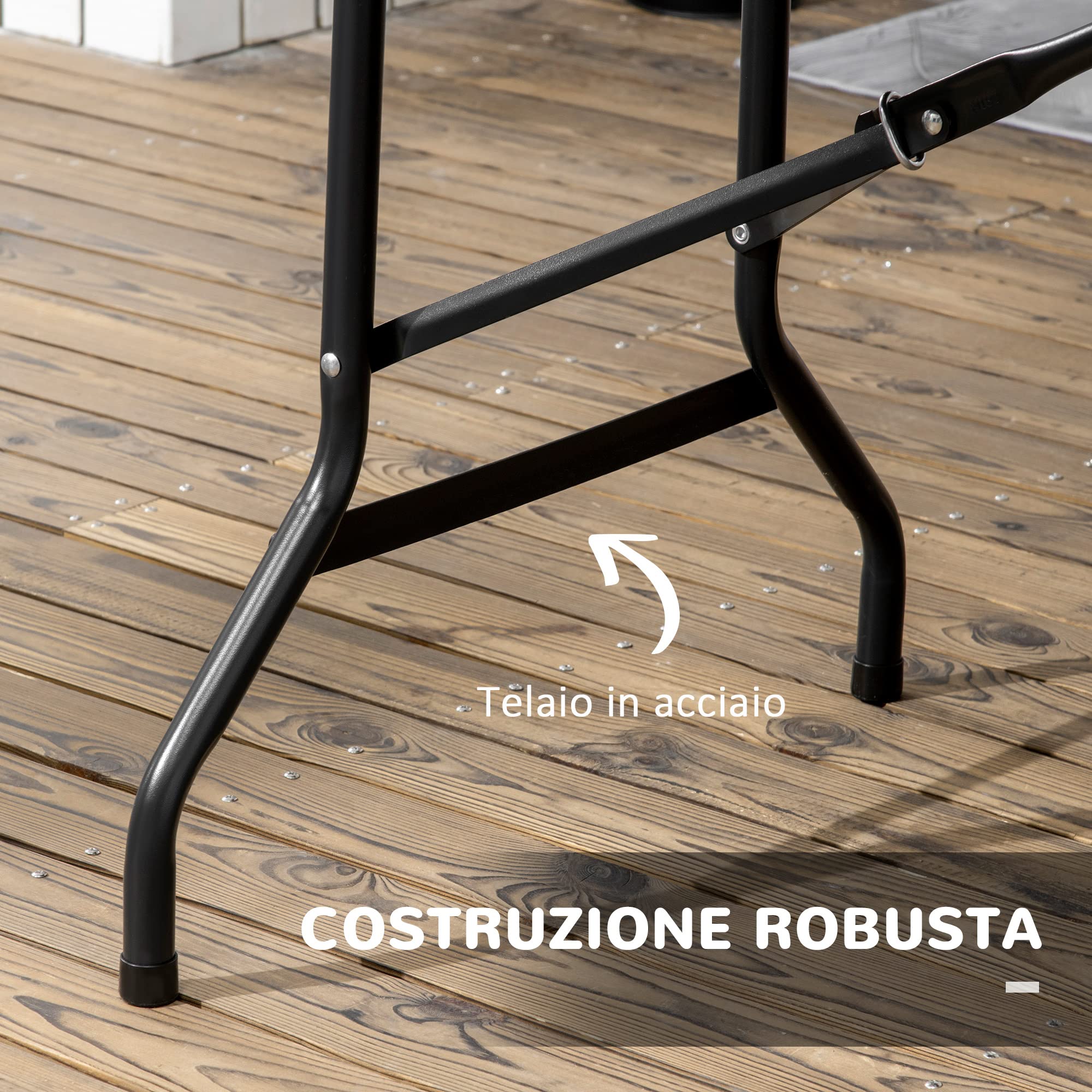 Outsunny Tavolo da Giardino Pieghevole Rettangolare per 6 Persone in Acciaio e HDPE, 180x75.5x73cm, Grigio Scuro