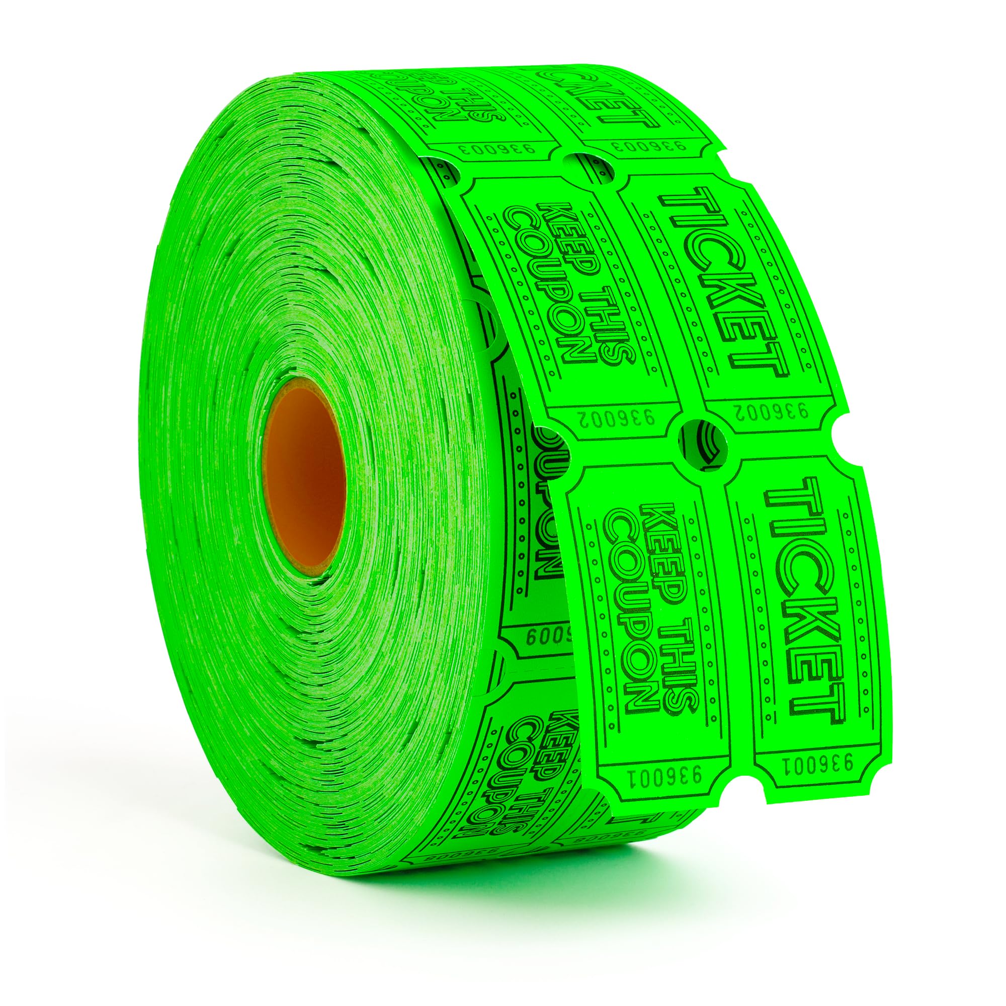 1000 boletos de rifa de doble rollo | Entradas para eventos, bebidas, 50/50, carnaval, aula (verde fluorescente)