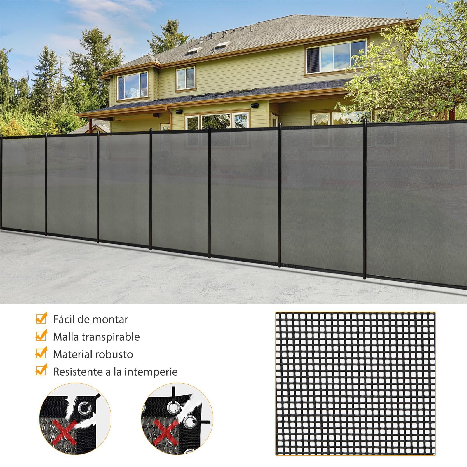 SOARS 360 x 125 cm Valla de Seguridad para Piscinas, Valla de protección de piscina de 4 piezas plegable, con pies de acero inoxidable & plantilla para taladrar, Protección para Niños y Mascotas