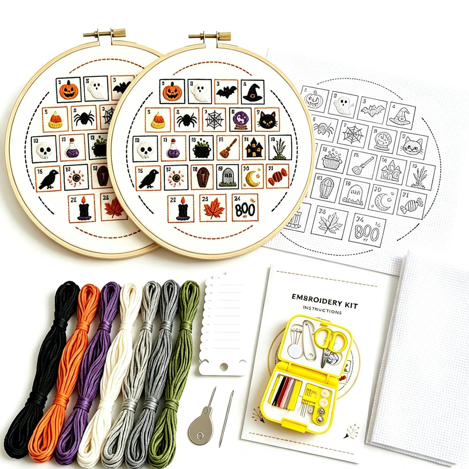 Kit di ricamo del calendario dell'Avvento di Halloween, fatto a mano (2pcs)