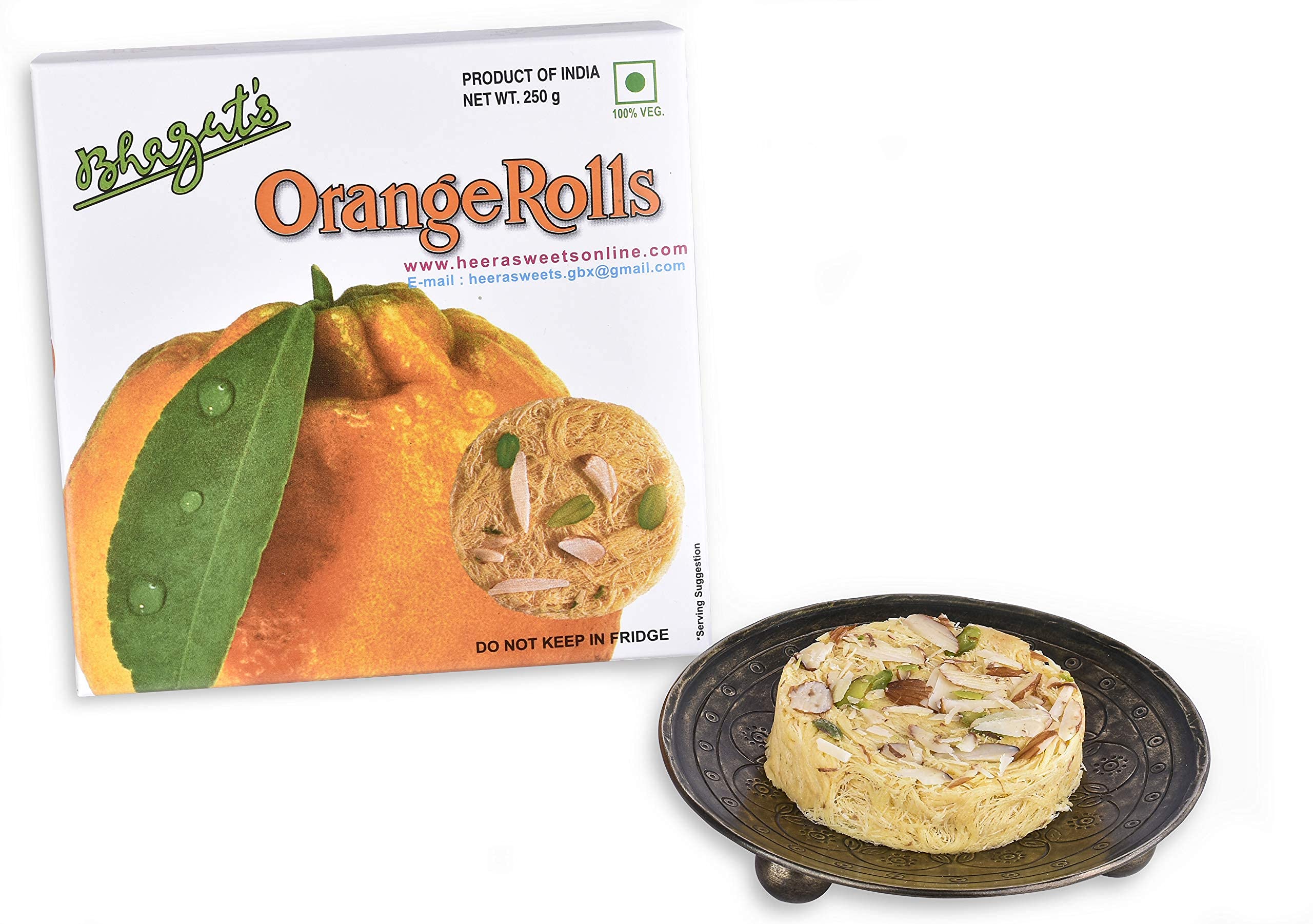 Bhagat's Heera Sweets Sonroll Orange Flavoured | Son Roll Box 250 Gram Original Delicious Son Roll With Almonds And Pistachio Garnished |Preservatives Free (Pack Of 4)