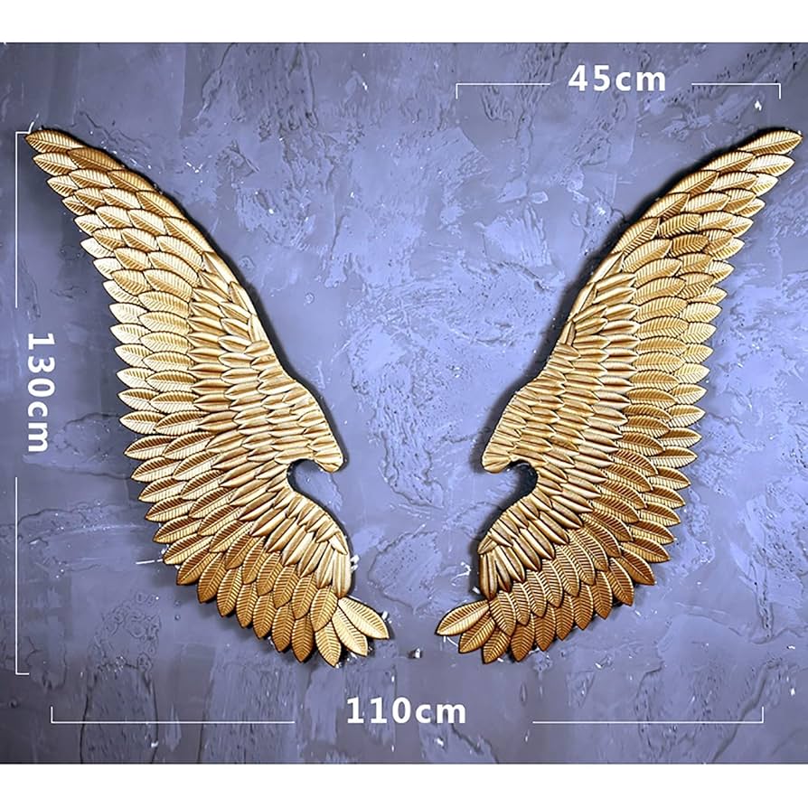 Amazon.co.jp: 金属製の壁の装飾、金の天使の翼（2枚のパック