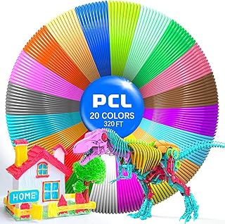 3D Printing Pen PCL Filament Refills 20 Colors/10 Colors - Low Melting Temp of 70℃ 1.75mm PCL 3D Drawing Pen Filament,High-Precision Diameter,Non-Toxic,Non-Clogging,No Mess Refill (20colors/100m)