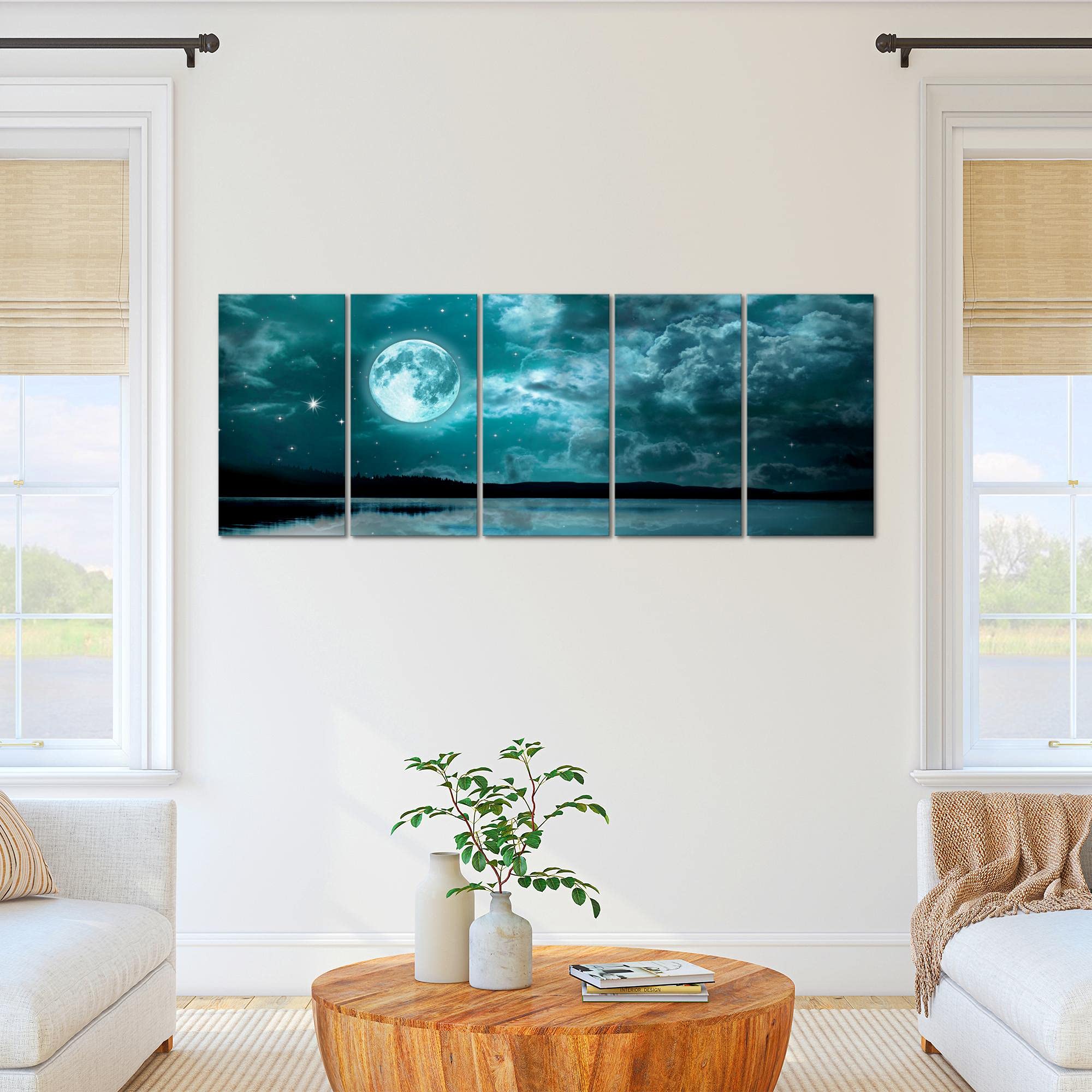 Runa Art XXL 607555c Night Sky Moon Painting 200 x 80 cm