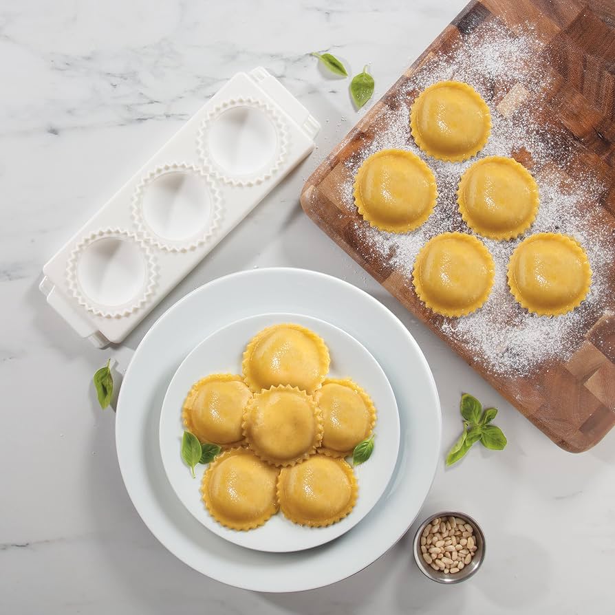 Jumbo Ravioli Form – 6,3 Cm Rund, 2-teilige Presse Für 3 XL Raviolis Gleichzeitig, Perfekt Für Hausgemachte Pasta & Gebäck