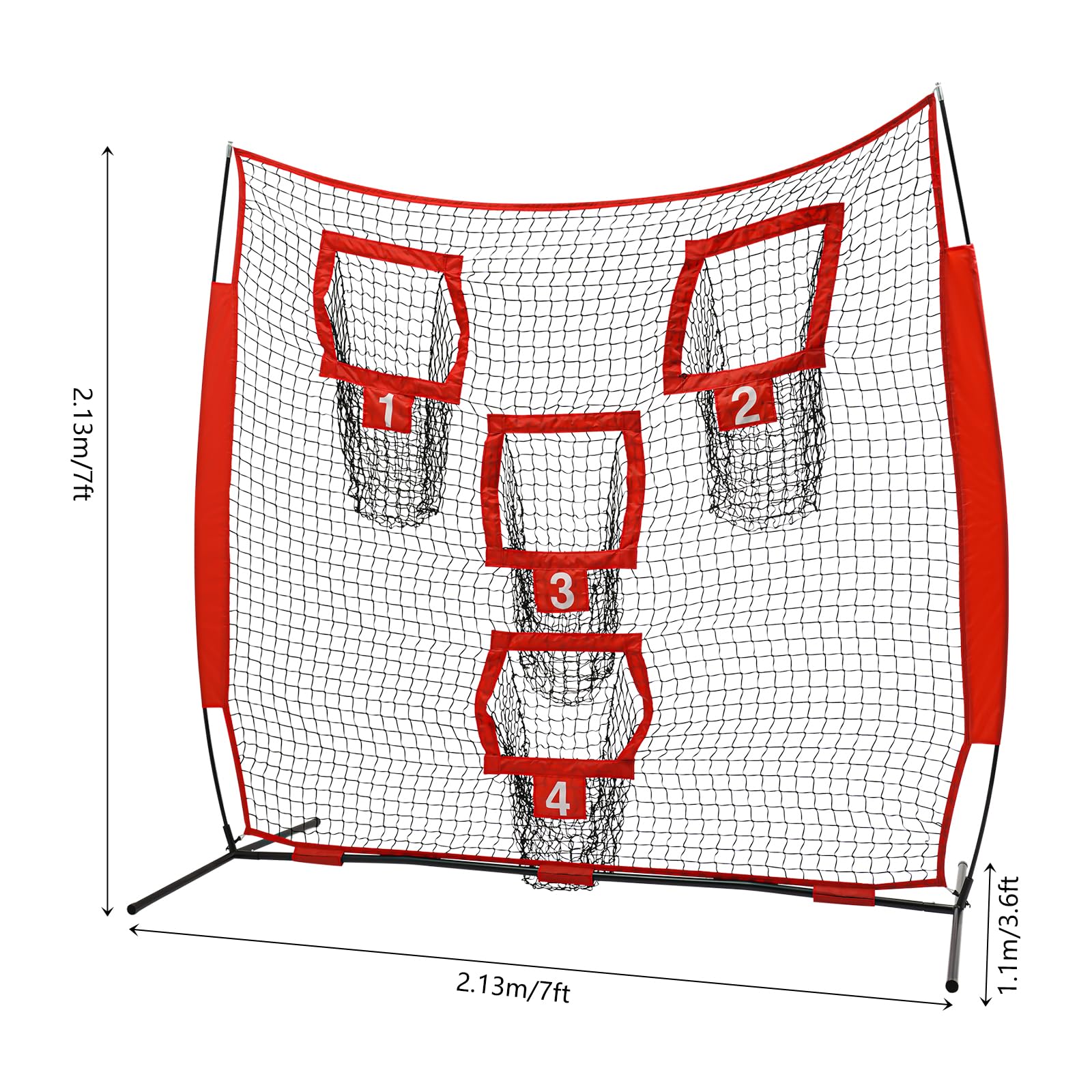 Liffshsy Football Target Net, 7x7ft Football Training Throwing Net w/4 Target Pockets Football Target w/Storage Bag Soccer Training Equipment, Football Launcher Football Nets for Throwing (Red)