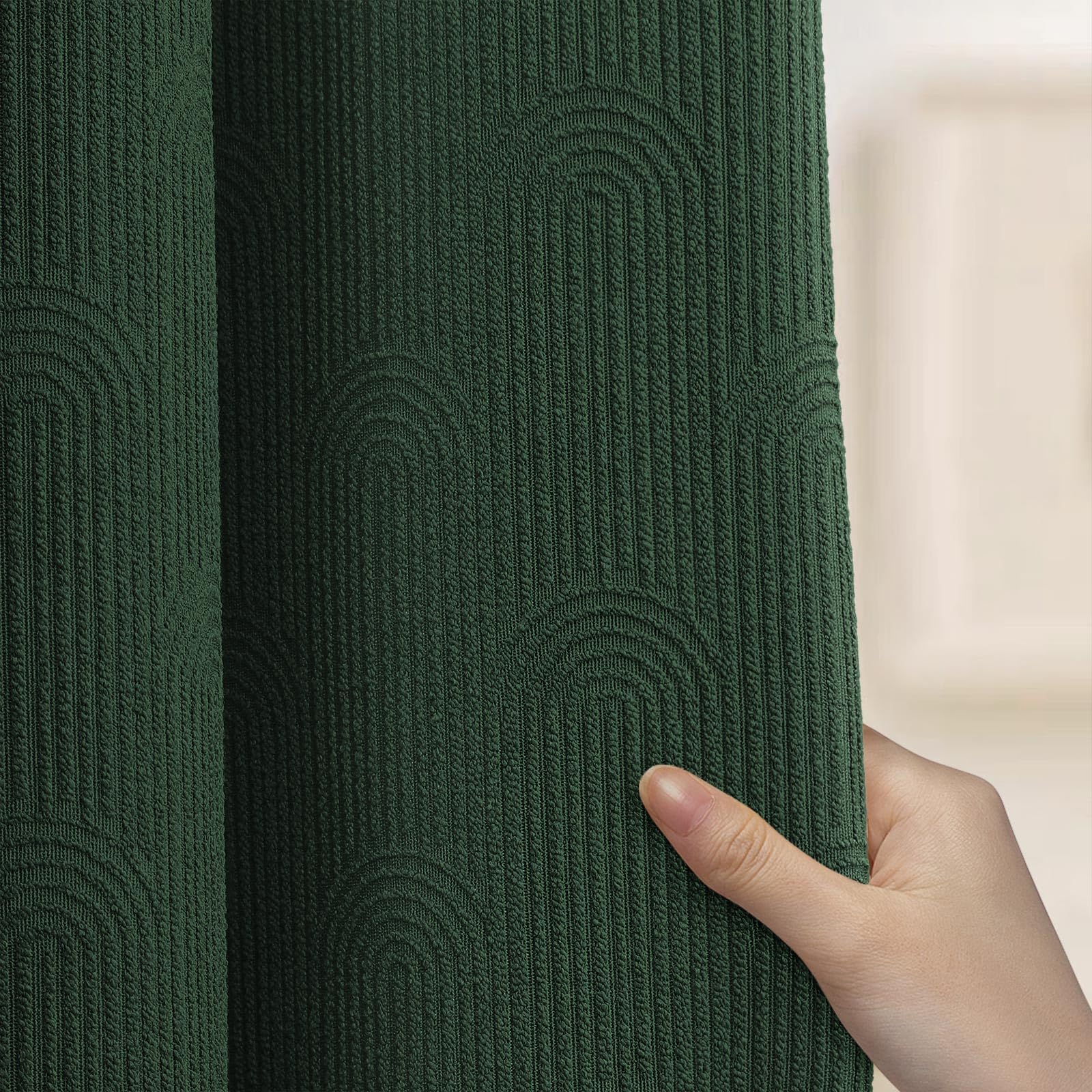 Dark Green Shower Curtain Boho Cotton Texture Mid Century Minimalist Arch Shower Curtain for Bathroom,72" W X 72" L