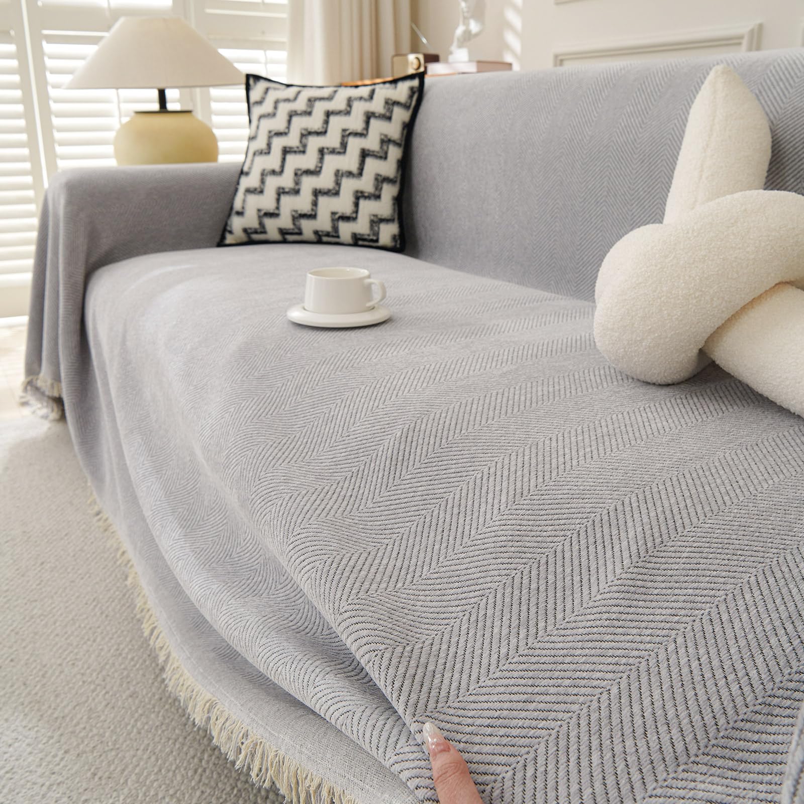 TAOTAOGO Chenille Sofa Large Throw Blanket For 3 4 Seater Extra Large Throws for Sofa, Soft Throw for Chair Couch and Bed Throw C Light Grey 180x340 โ image 1