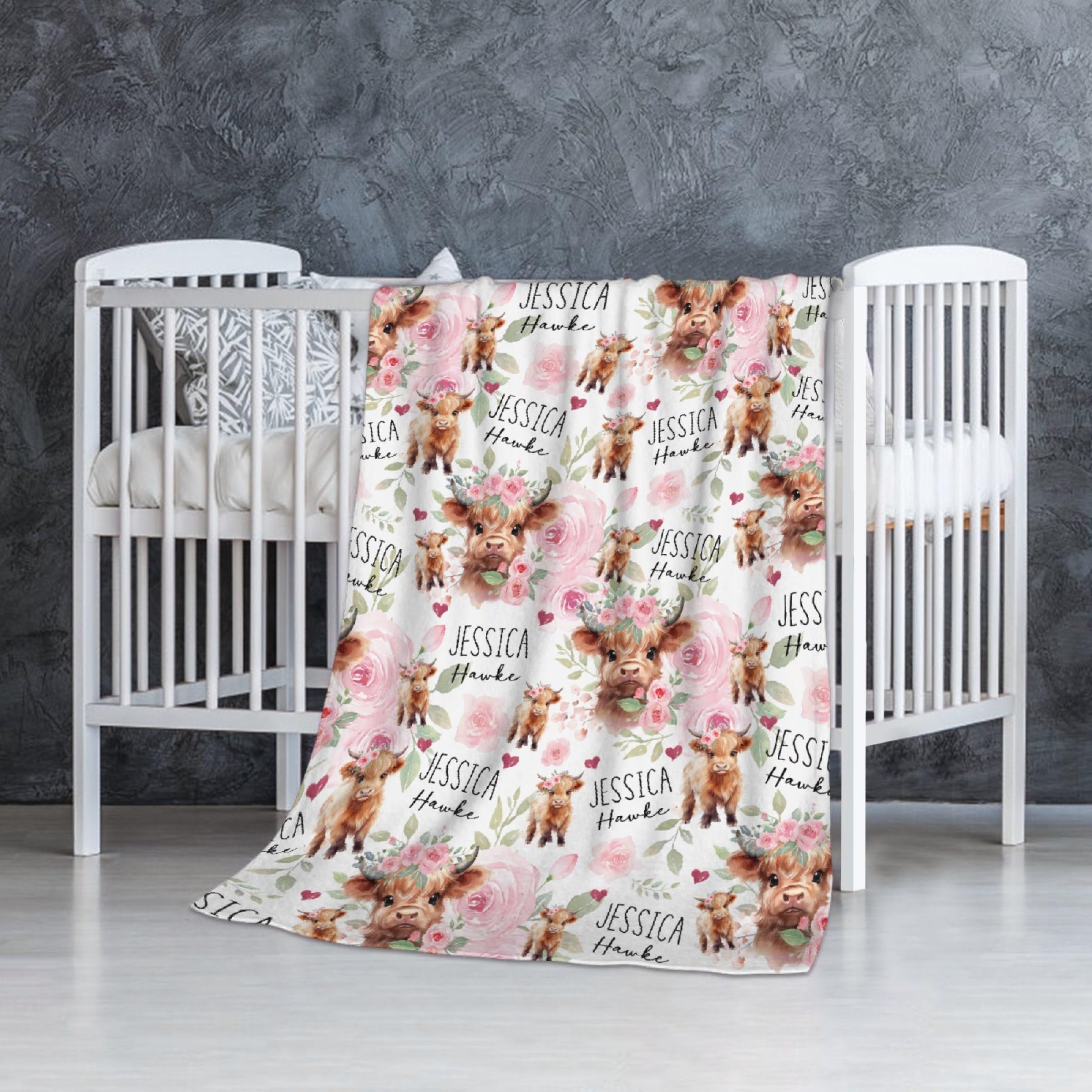 Personalized Highland Cows Blanket Gifts Custom Blanket with Name Super Soft Lightweight Flannel Blankets Throw for Baby Kids Adult, Suitable for Couch Sofa Bed All Seasons 30