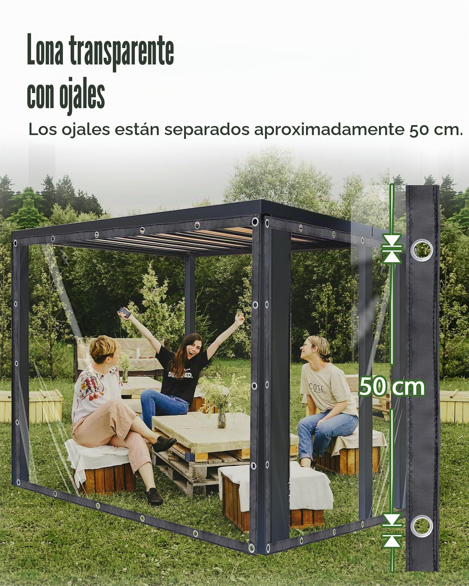 Lona transparente con ojales, 4 x 6 m, 420 g/m², lona protectora impermeable como protección contra la lluvia, el viento y el polvo, para exteriores con cuerda y bridas