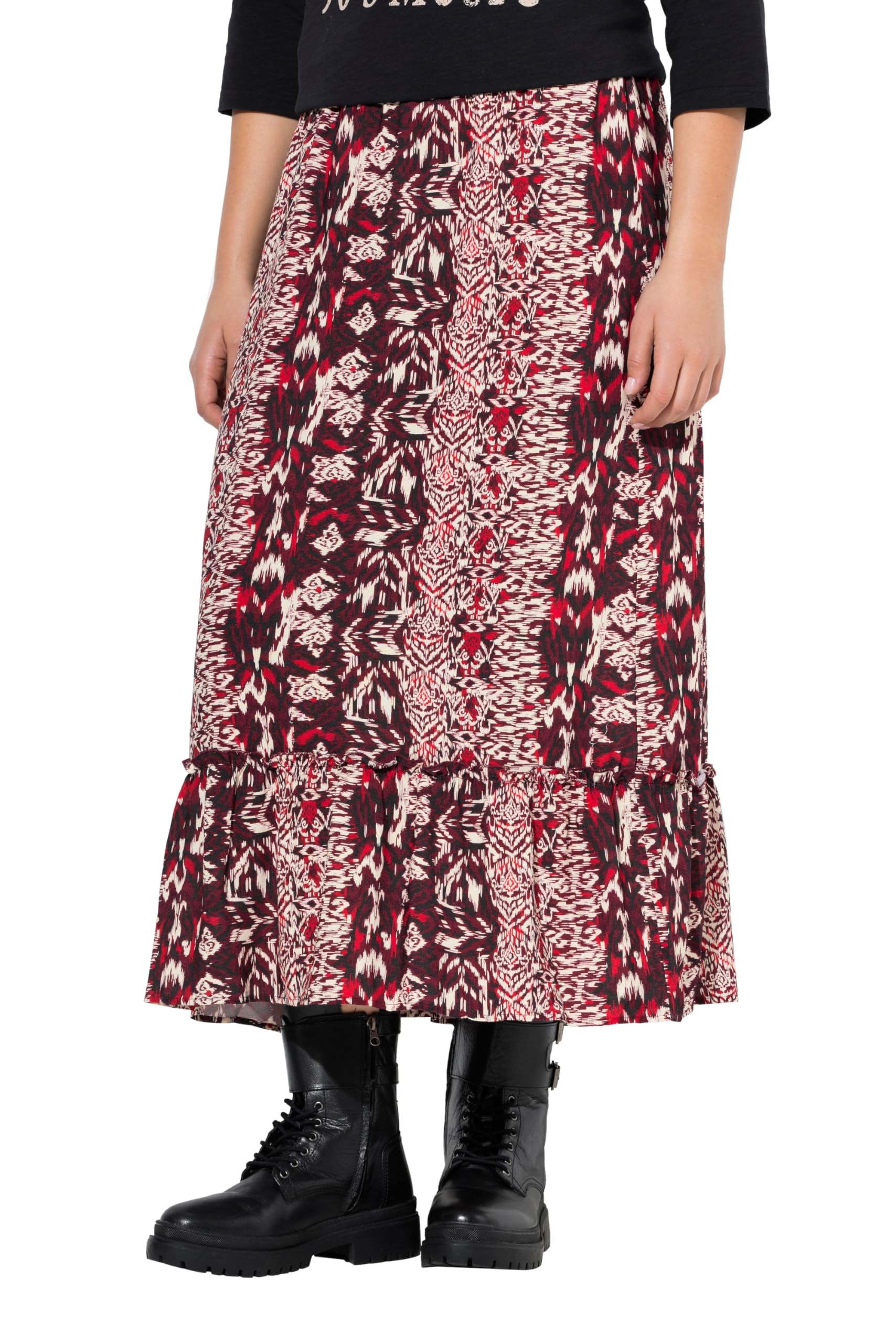 Ulla Popken Damen große Größen Übergrößen Plus Size Maxirock, Ethnomuster, A-Linie, Elastikbund 842260