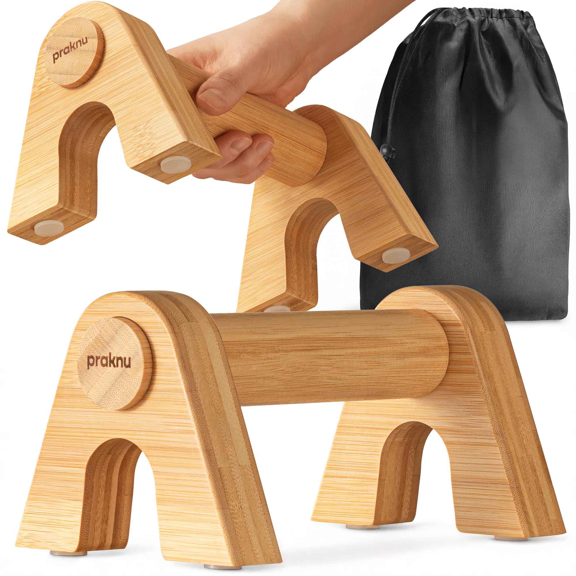 Praknu Parallele Calisthenics - 2x Maniglie per Flessioni in Legno - Ergonomiche e Antiscivolo con Borsa - Parallele Basse per Handstand, Dips e Push-Up - Calisthenics Attrezzature Indoor e Outdoor