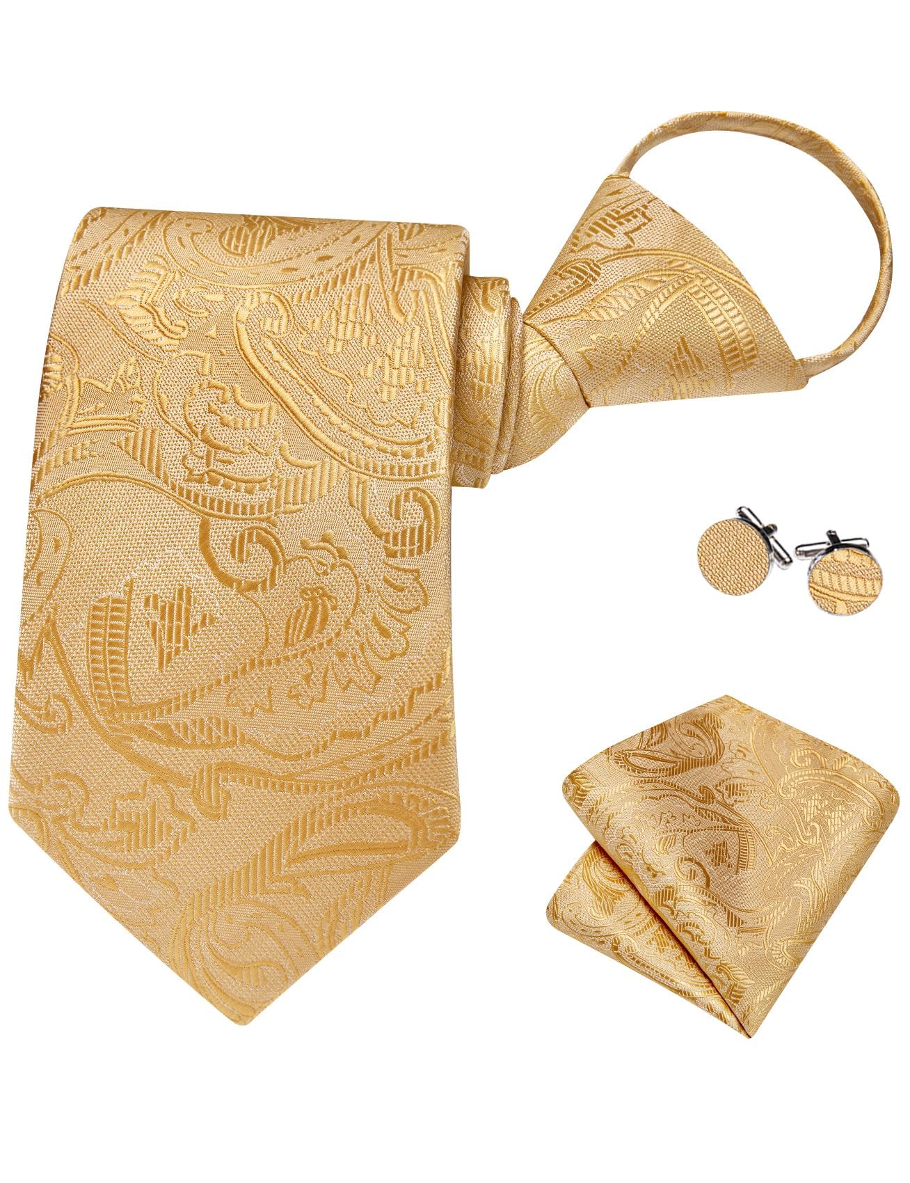 Ties for Men Pre-tied Adjustable Necktie with Pocet Square Cufflinks Set for Wedding Business Graduation